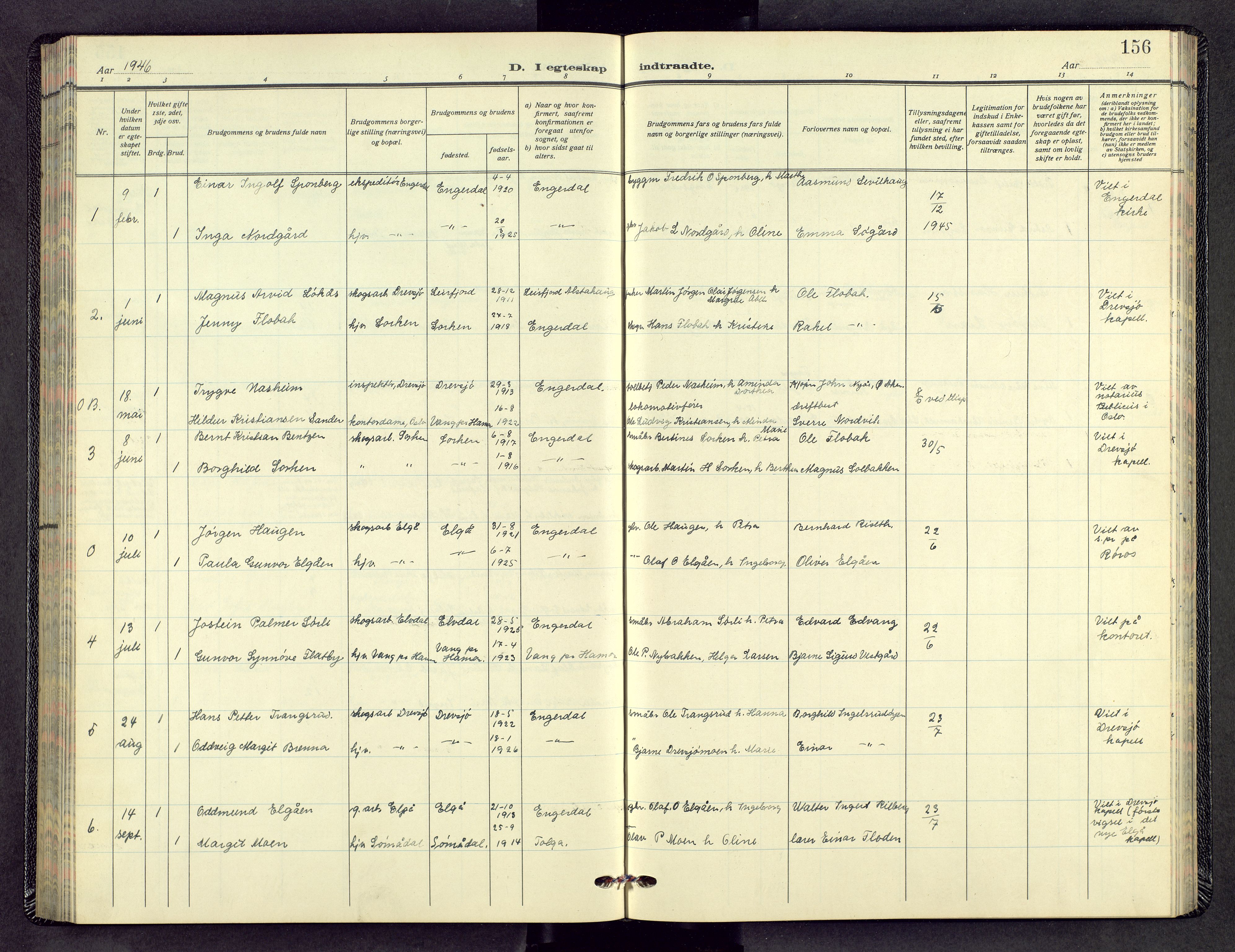 Engerdal prestekontor, SAH/PREST-048/H/Ha/Hab/L0002: Klokkerbok nr. 2, 1941-1958, s. 155b-156a