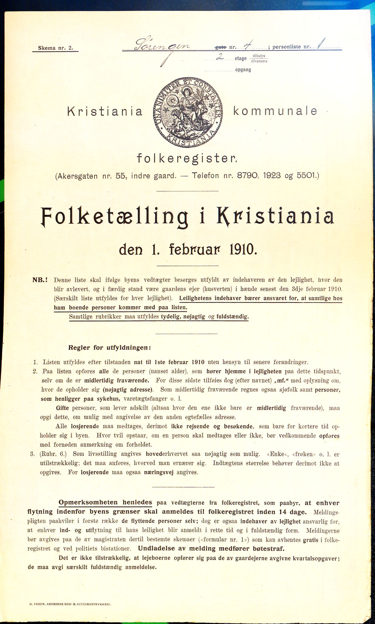 OBA, Kommunal folketelling 1.2.1910 for Kristiania, 1910, s. 101054