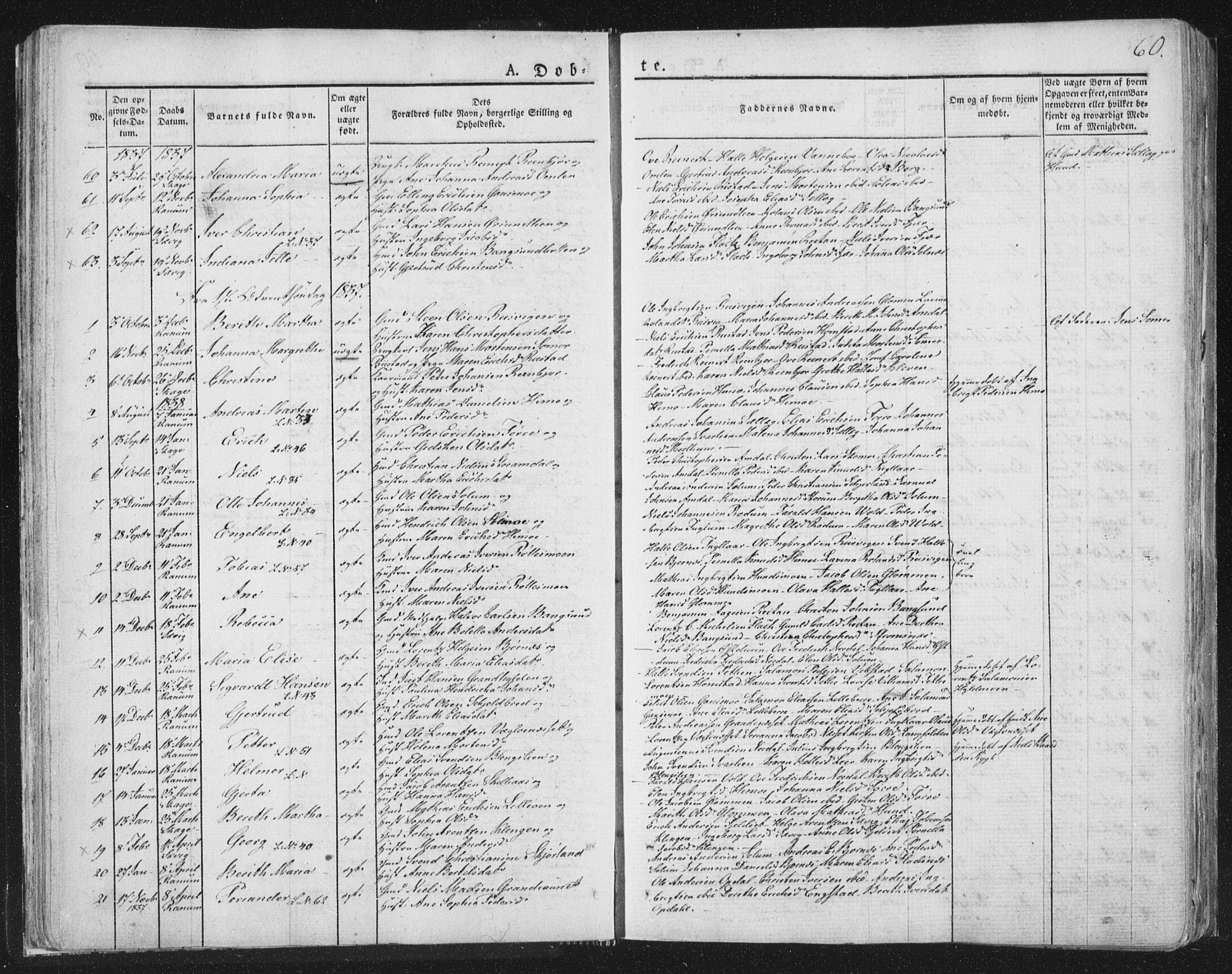 Ministerialprotokoller, klokkerbøker og fødselsregistre - Nord-Trøndelag, SAT/A-1458/764/L0551: Ministerialbok nr. 764A07a, 1824-1864, s. 60