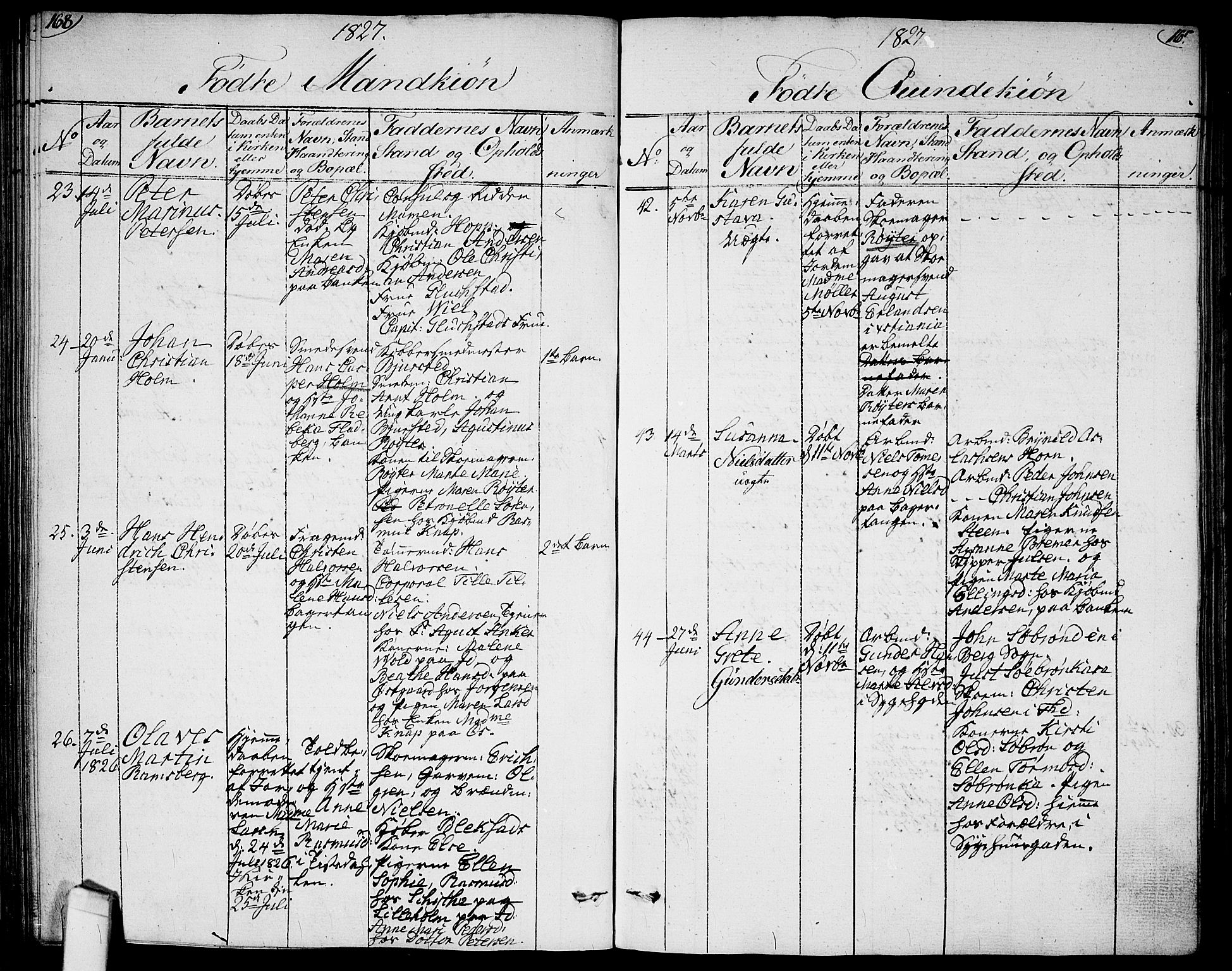 Halden prestekontor Kirkebøker, AV/SAO-A-10909/G/Ga/L0002: Klokkerbok nr. 2, 1821-1834, s. 168-169