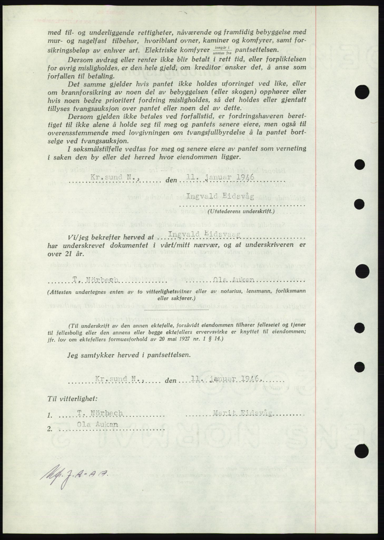 Nordmøre sorenskriveri, AV/SAT-A-4132/1/2/2Ca: Pantebok nr. B93b, 1946-1946, Dagboknr: 62/1946