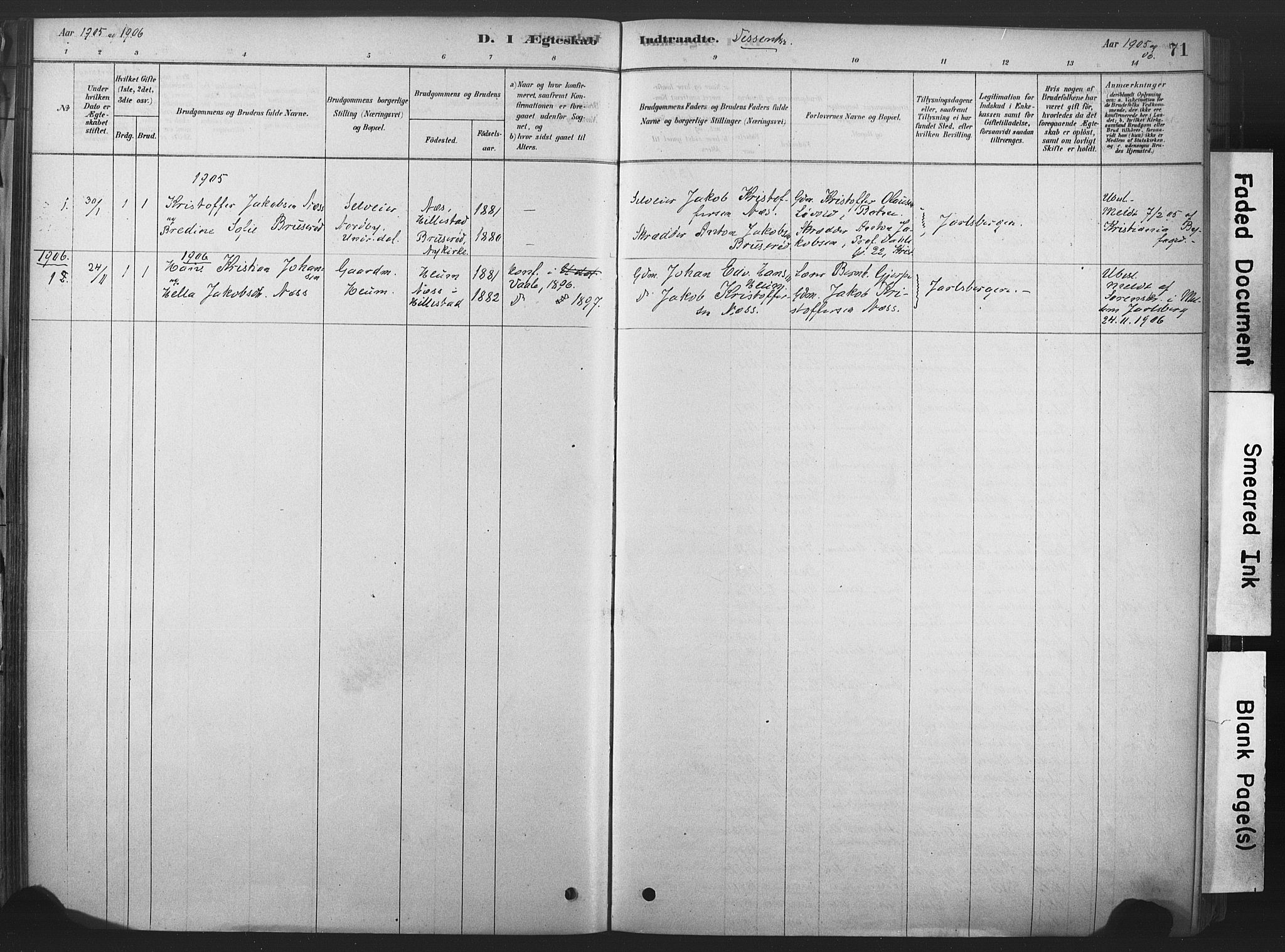 Våle kirkebøker, AV/SAKO-A-334/F/Fb/L0002: Ministerialbok nr. II 2, 1878-1907, s. 71