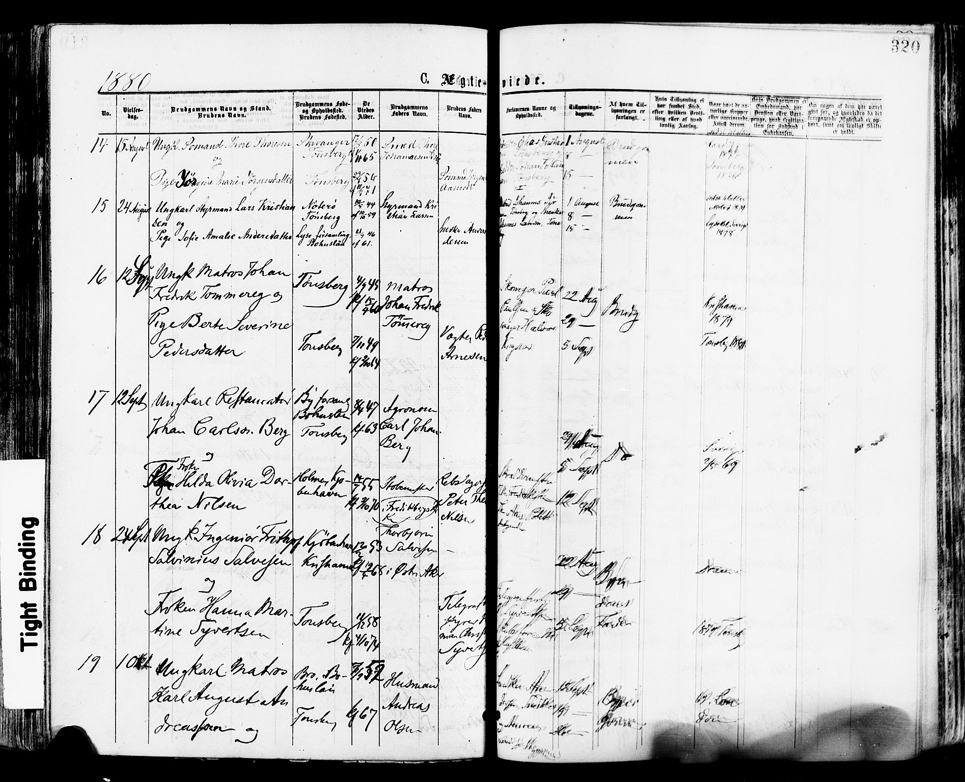 Tønsberg kirkebøker, AV/SAKO-A-330/F/Fa/L0010: Ministerialbok nr. I 10, 1874-1880, s. 320
