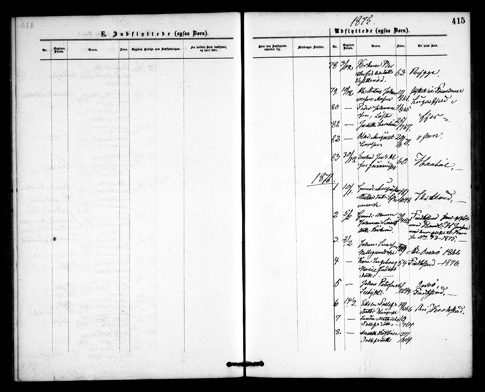 Våler prestekontor Kirkebøker, AV/SAO-A-11083/F/Fa/L0009: Ministerialbok nr. I 9, 1873-1877, s. 415