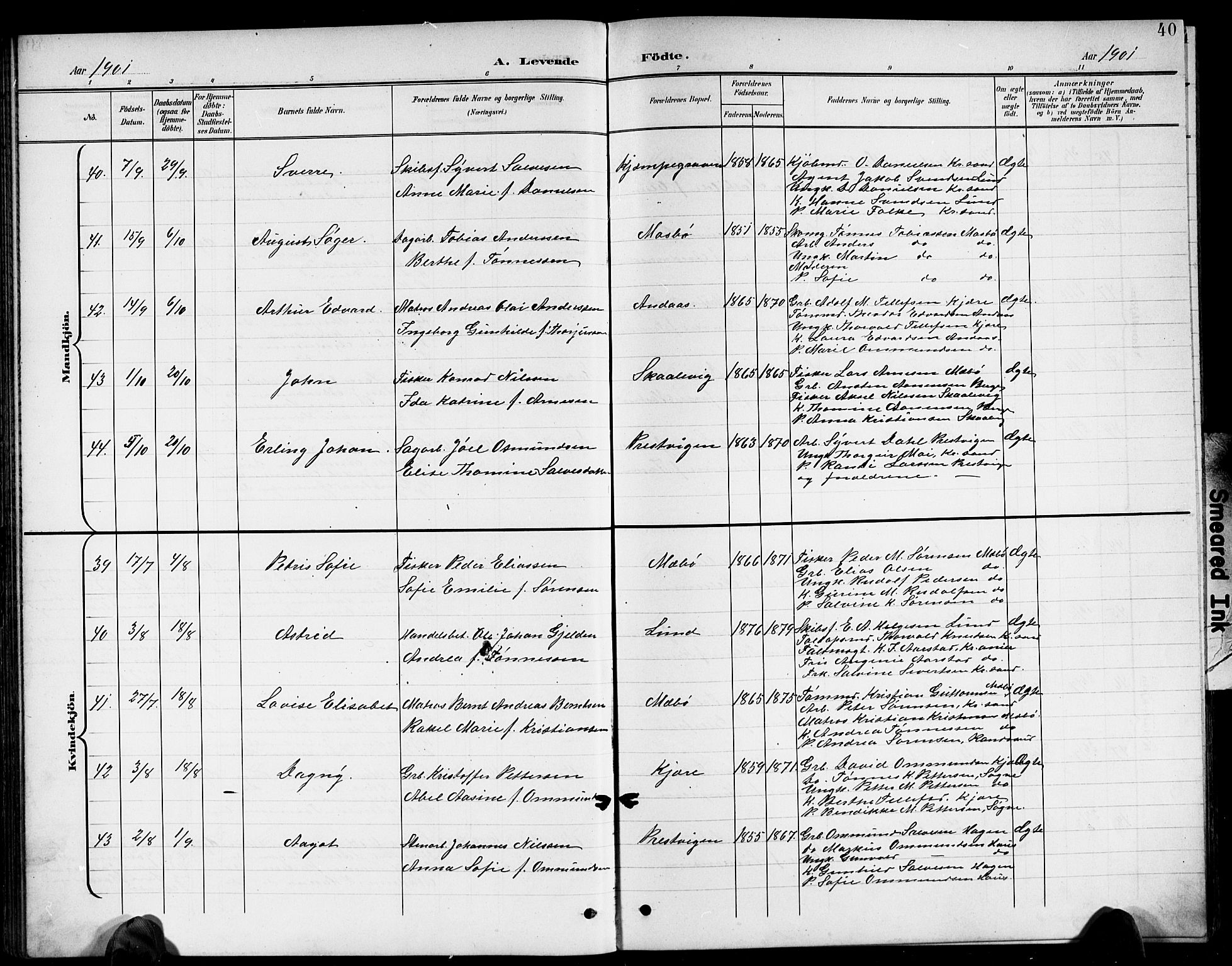 Oddernes sokneprestkontor, AV/SAK-1111-0033/F/Fb/Fba/L0009: Klokkerbok nr. B 9, 1899-1923, s. 40