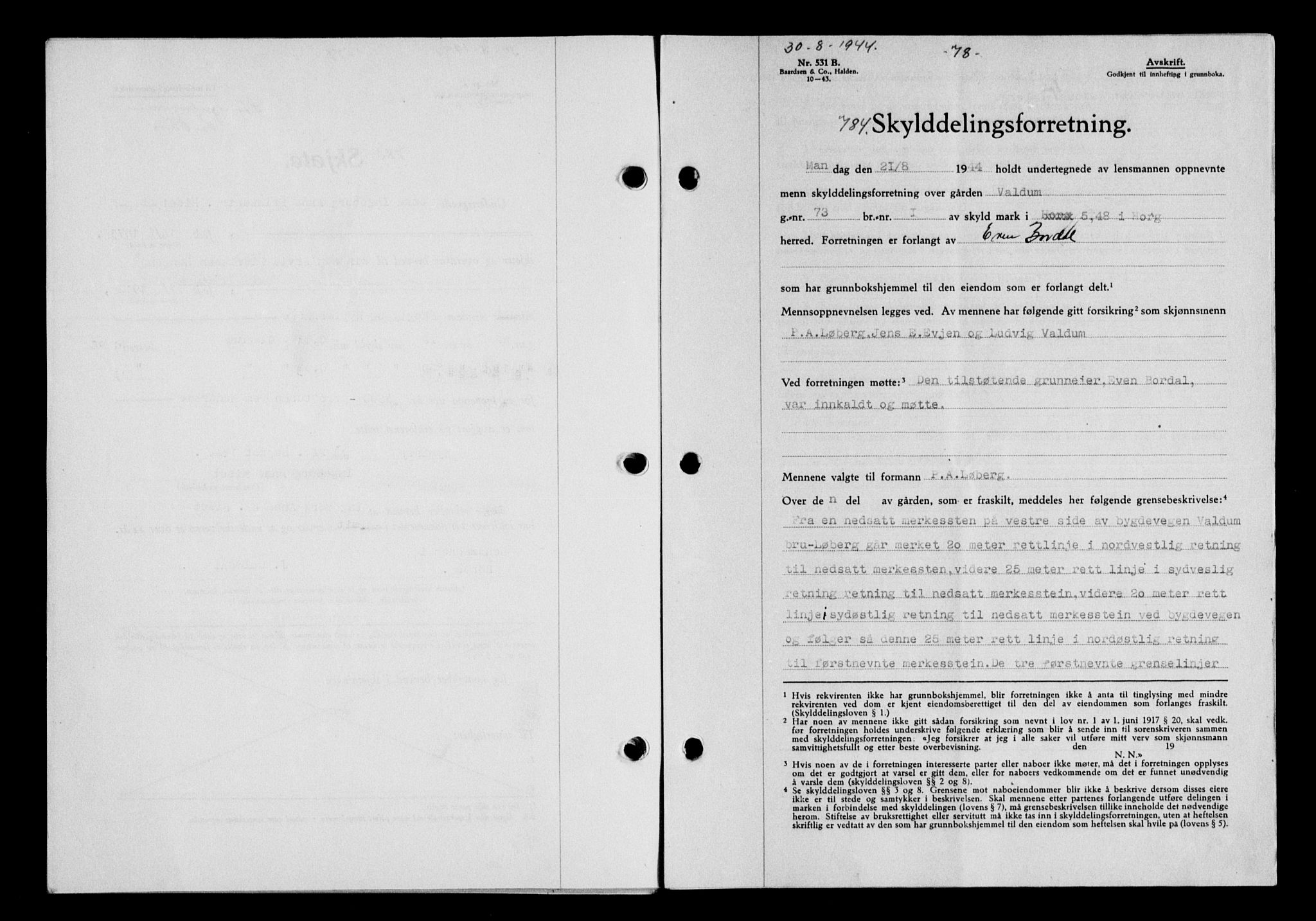 Gauldal sorenskriveri, SAT/A-0014/1/2/2C/L0058: Pantebok nr. 63, 1944-1945, Dagboknr: 784/1944