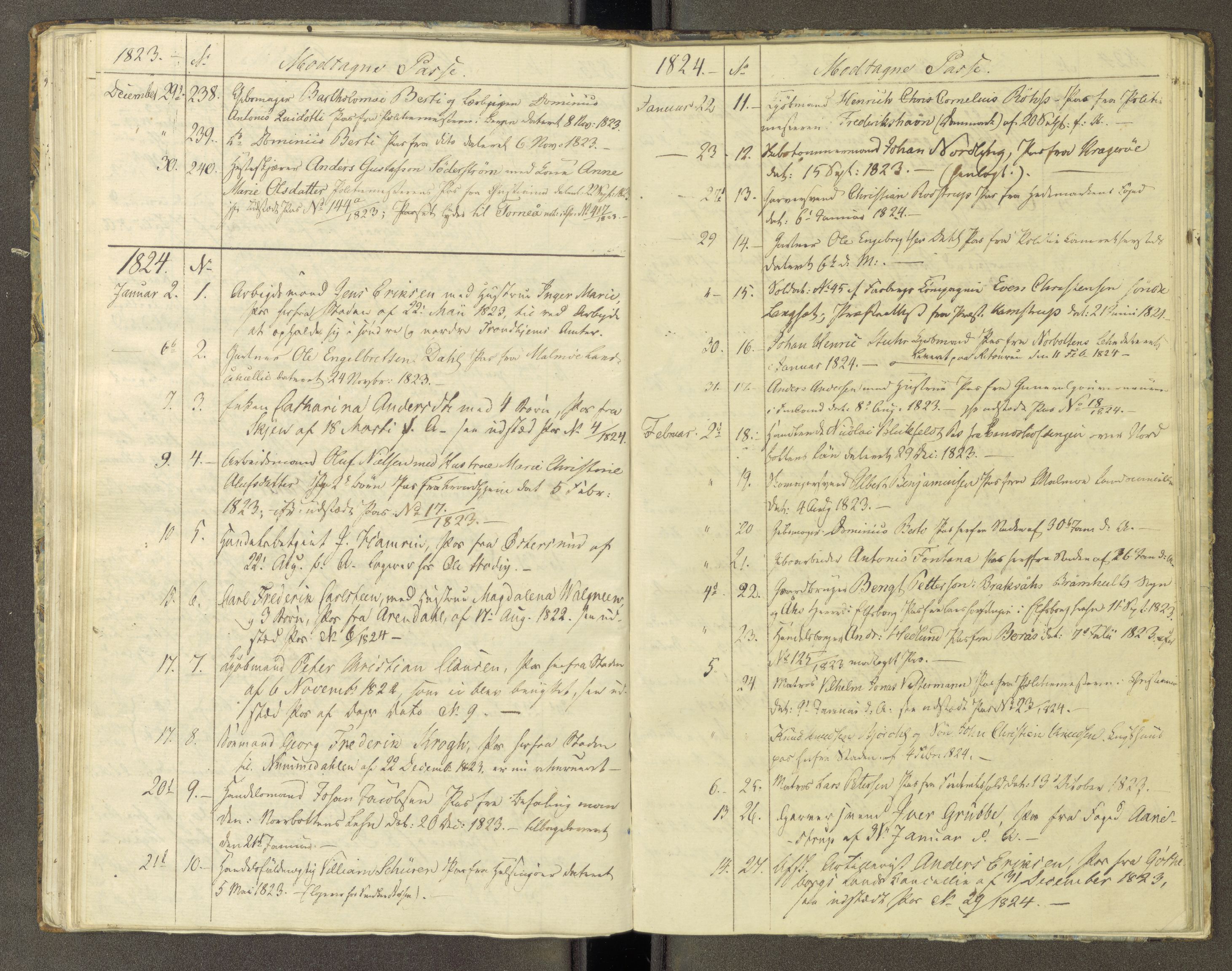 Trondheim politikammer, AV/SAT-A-1887/1/30/L0003: Passprotokoll. Første del:utstedtete pass. Andre del :innleverte/fornyede, 1823-1826