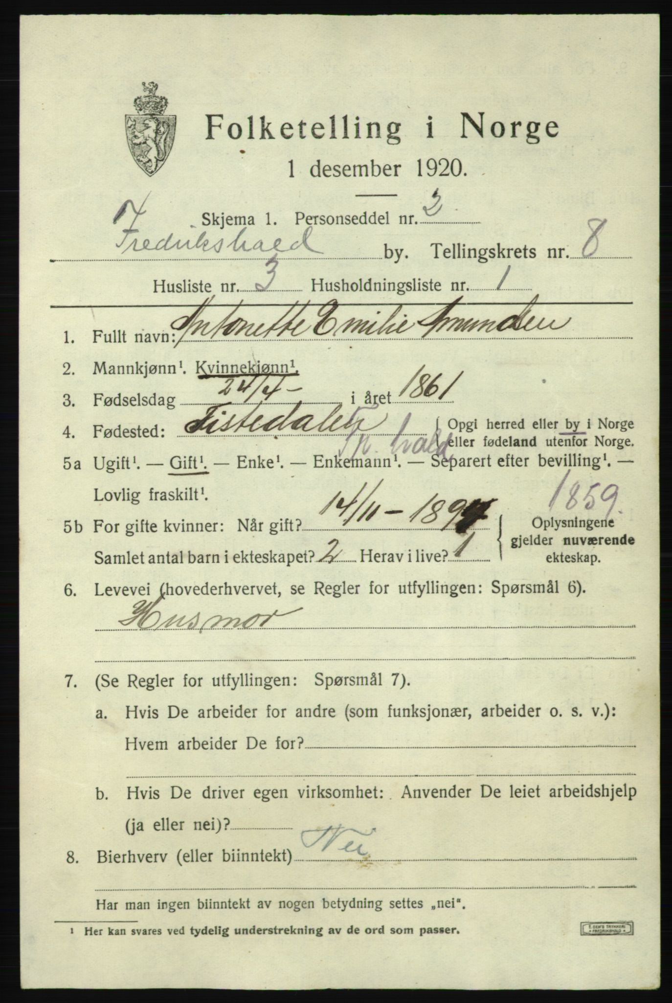 SAO, Folketelling 1920 for 0101 Fredrikshald kjøpstad, 1920, s. 14645