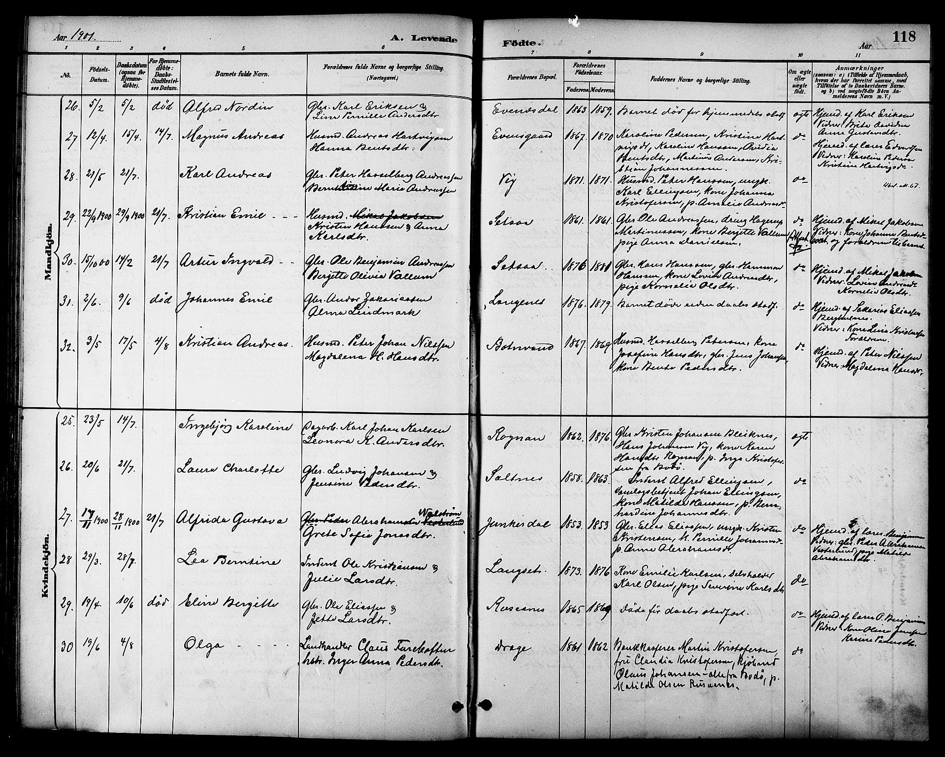 Ministerialprotokoller, klokkerbøker og fødselsregistre - Nordland, SAT/A-1459/847/L0669: Ministerialbok nr. 847A09, 1887-1901, s. 118