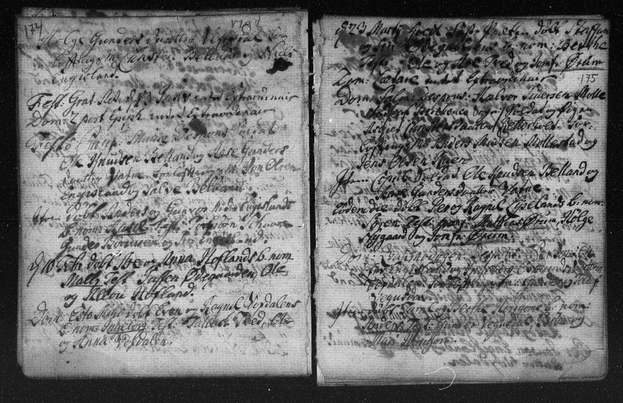 Herefoss sokneprestkontor, AV/SAK-1111-0019/F/Fa/Fab/L0001: Ministerialbok nr. A 1, 1704-1779, s. 174-175