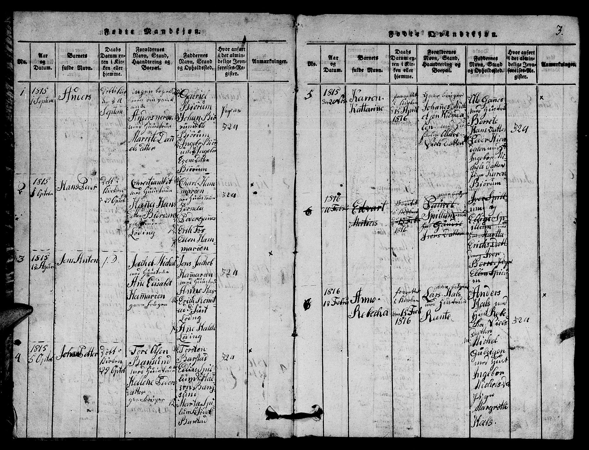 Ministerialprotokoller, klokkerbøker og fødselsregistre - Nord-Trøndelag, SAT/A-1458/770/L0590: Klokkerbok nr. 770C01, 1815-1824, s. 3
