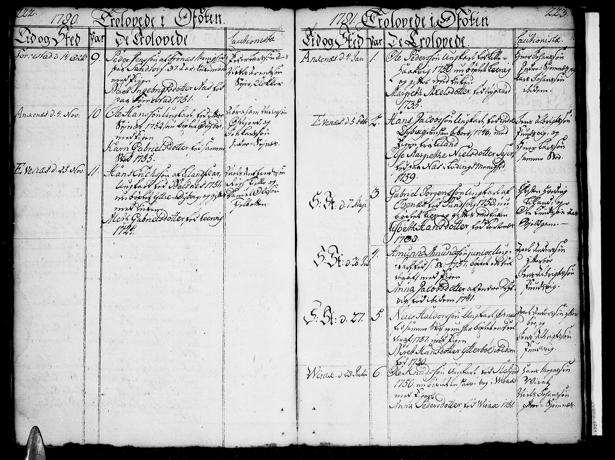 Ministerialprotokoller, klokkerbøker og fødselsregistre - Nordland, SAT/A-1459/863/L0892: Ministerialbok nr. 863A04, 1765-1794, s. 222-223