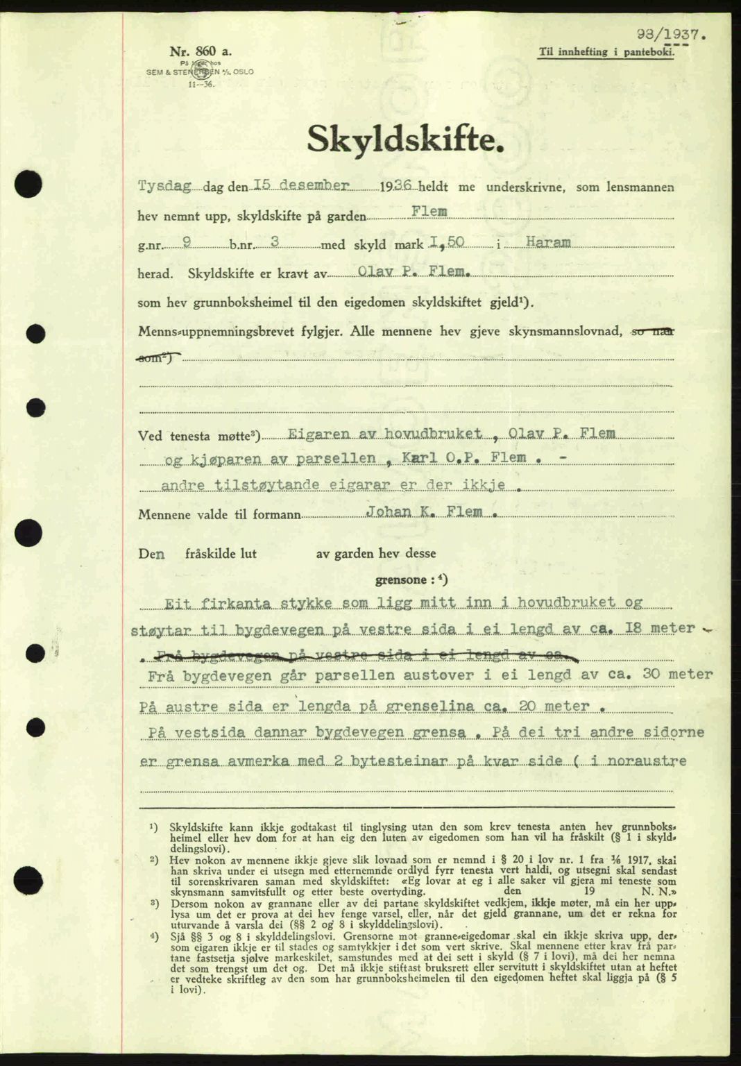 Nordre Sunnmøre sorenskriveri, SAT/A-0006/1/2/2C/2Ca: Pantebok nr. A2, 1936-1937, Dagboknr: 98/1937