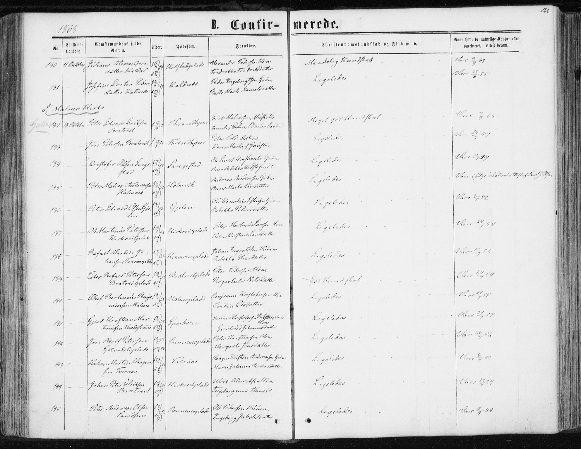 Ministerialprotokoller, klokkerbøker og fødselsregistre - Nord-Trøndelag, AV/SAT-A-1458/741/L0394: Ministerialbok nr. 741A08, 1864-1877, s. 182