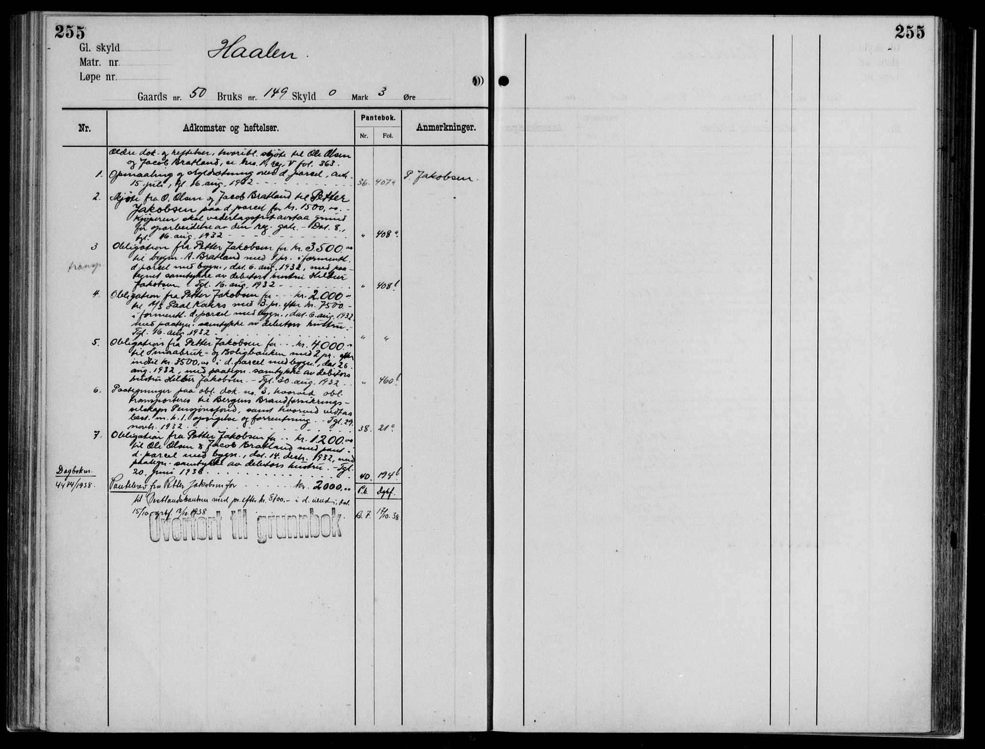 Midhordland sorenskriveri, AV/SAB-A-3001/1/G/Ga/Gab/L0112: Panteregister nr. II.A.b.112, s. 255