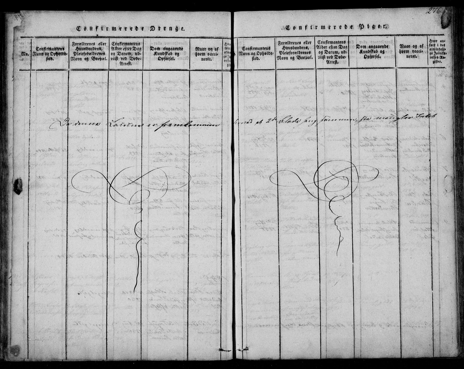 Fjotland sokneprestkontor, SAK/1111-0010/F/Fb/L0001: Klokkerbok nr. B 1, 1816-1849, s. 276