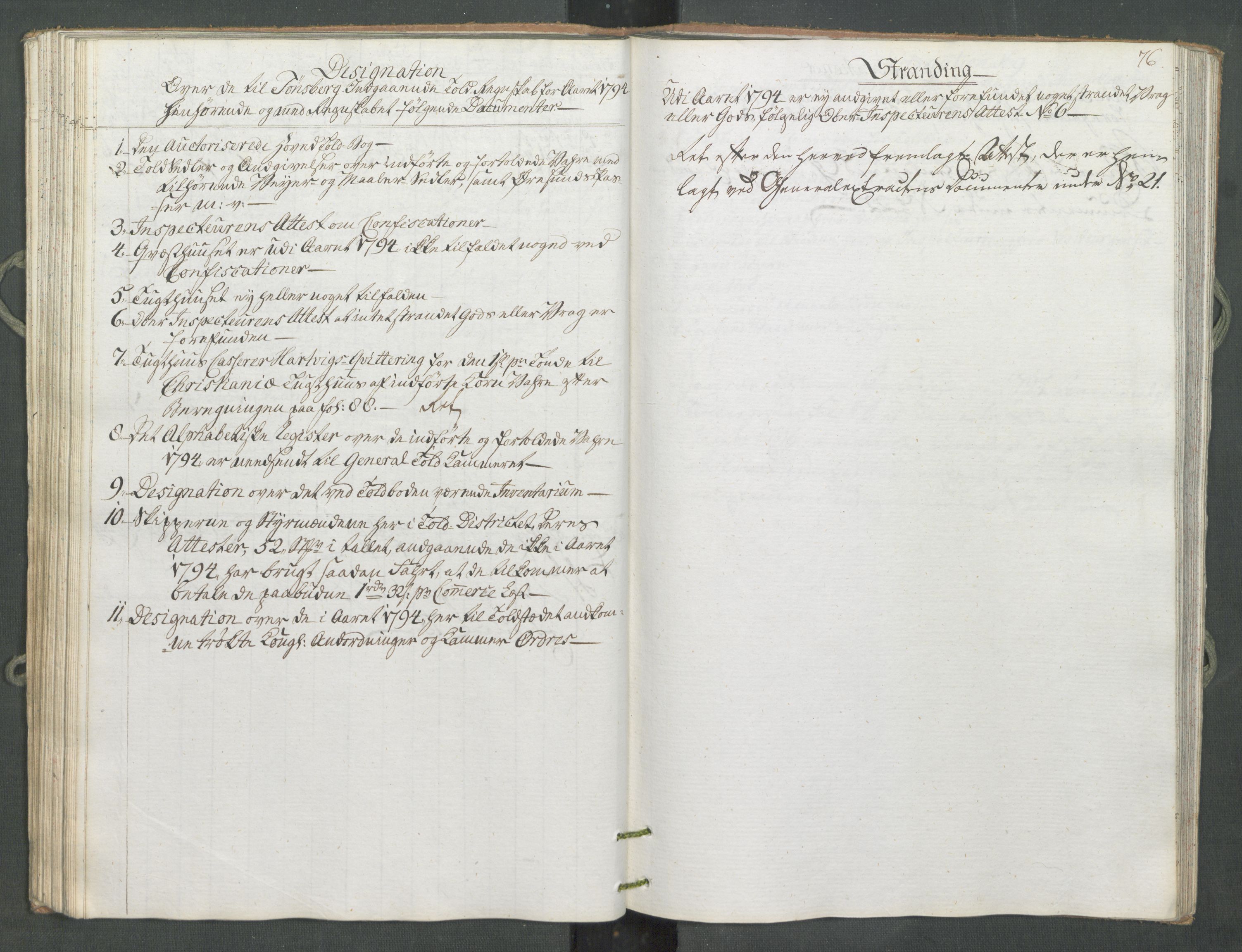 Generaltollkammeret, tollregnskaper, RA/EA-5490/R10/L0056/0001: Tollregnskaper Tønsberg / Inngående tollbok, 1794, s. 75b-76a