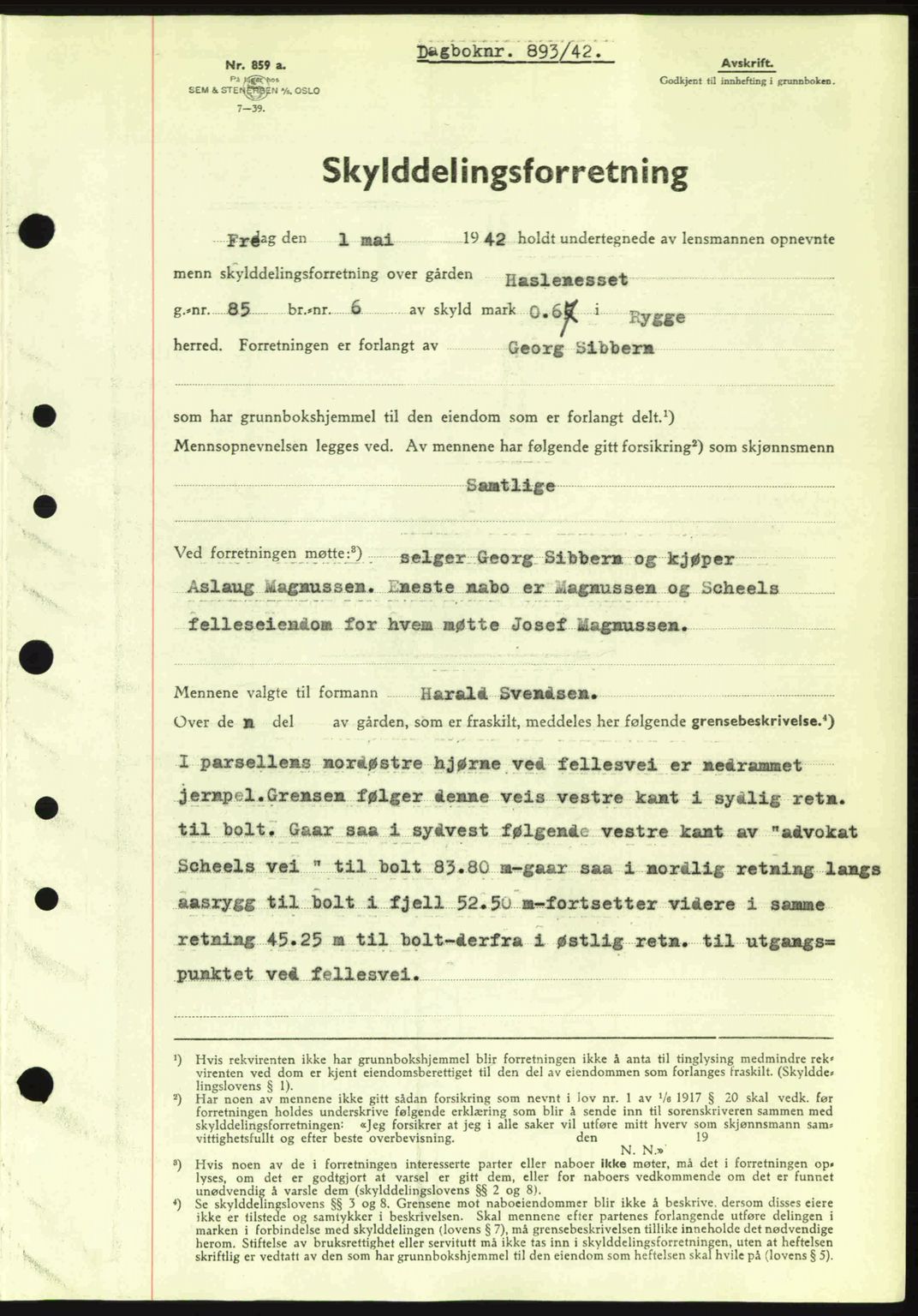 Moss sorenskriveri, SAO/A-10168: Pantebok nr. A9, 1941-1942, Dagboknr: 893/1942