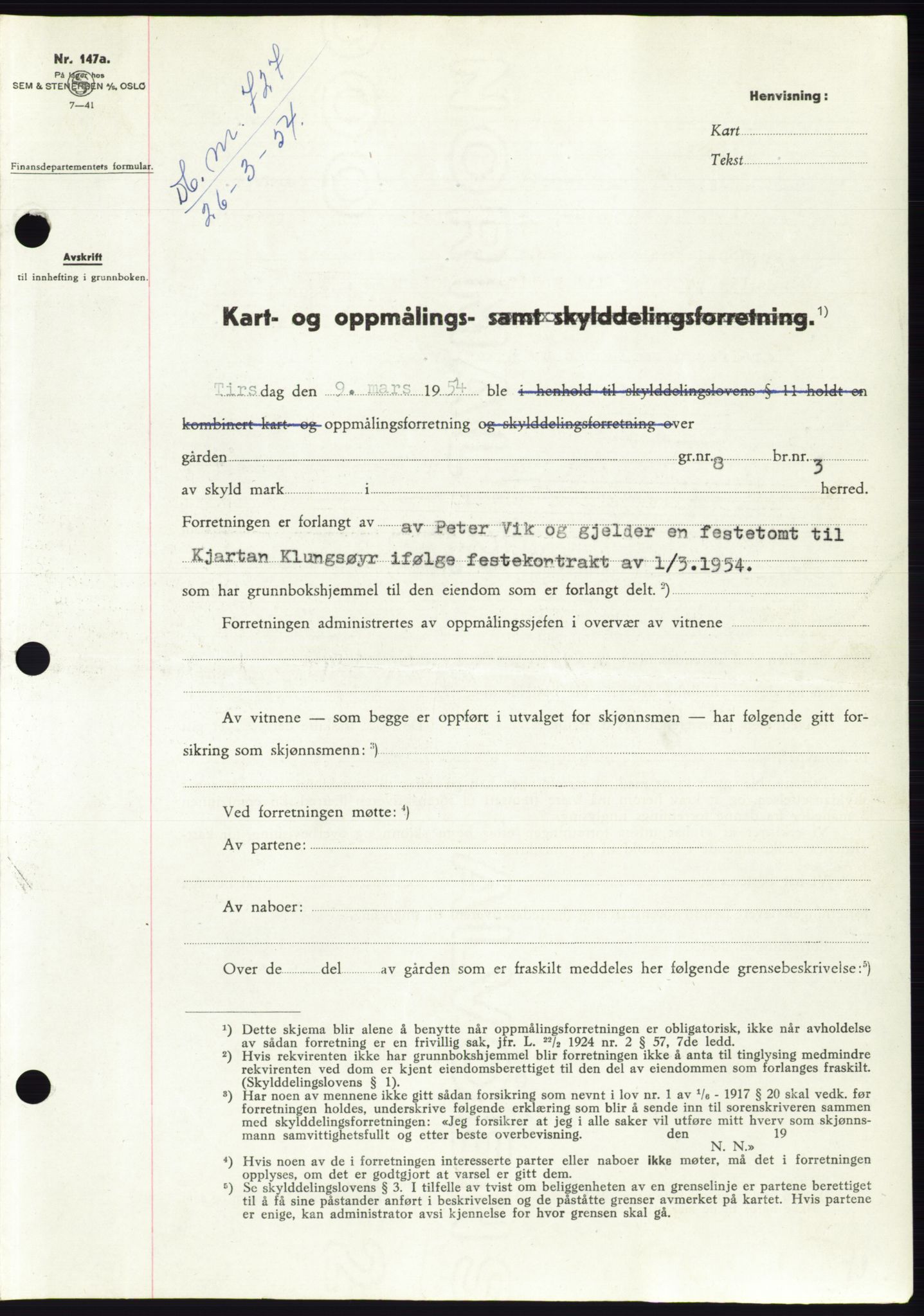 Søre Sunnmøre sorenskriveri, SAT/A-4122/1/2/2C/L0097: Pantebok nr. 23A, 1954-1954, Dagboknr: 727/1954