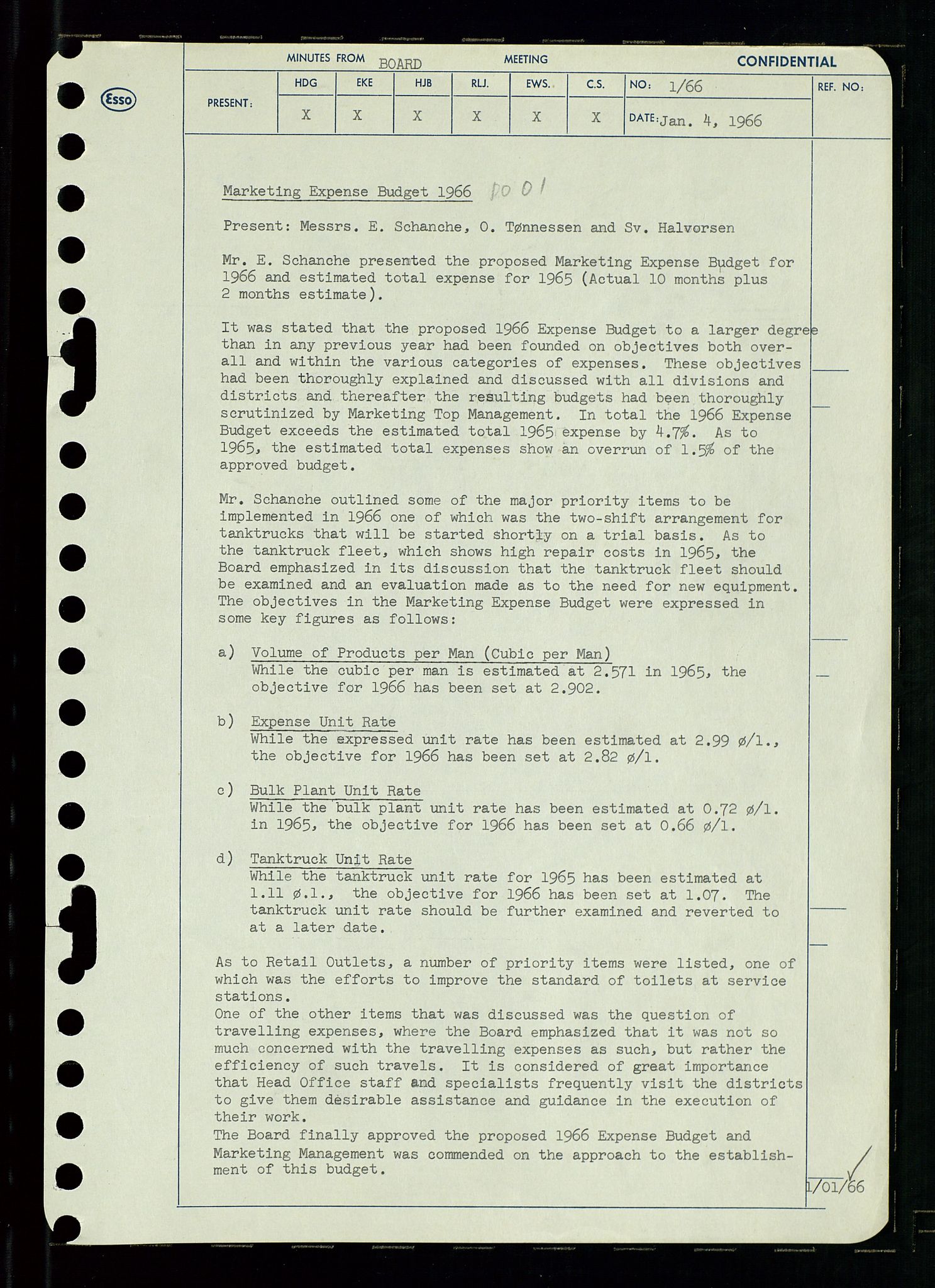 Pa 0982 - Esso Norge A/S, AV/SAST-A-100448/A/Aa/L0002/0002: Den administrerende direksjon Board minutes (styrereferater) / Den administrerende direksjon Board minutes (styrereferater), 1966, s. 2