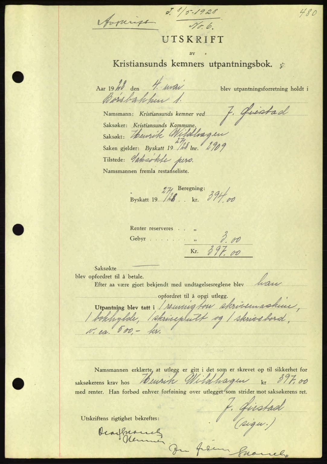 Kristiansund byfogd, AV/SAT-A-4587/A/27: Pantebok nr. 21, 1926-1928, Tingl.dato: 08.05.1928