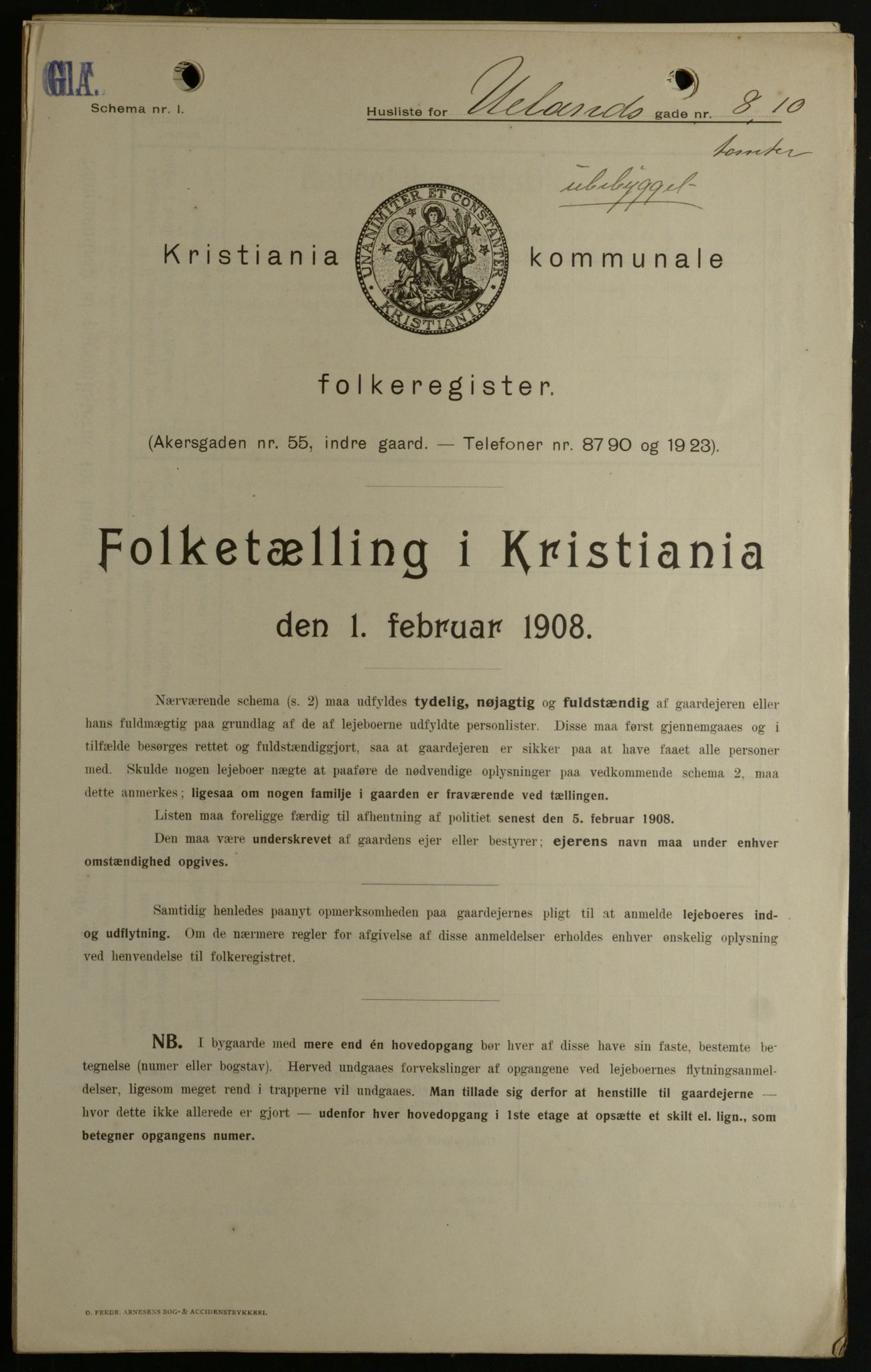 OBA, Kommunal folketelling 1.2.1908 for Kristiania kjøpstad, 1908, s. 106583