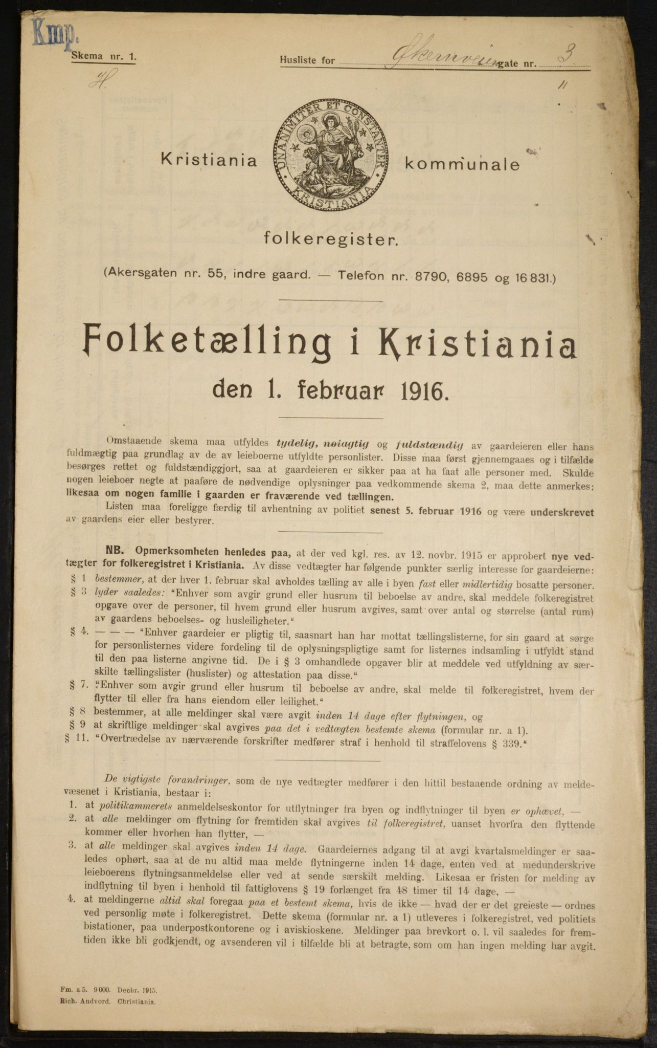 OBA, Kommunal folketelling 1.2.1916 for Kristiania, 1916, s. 132375