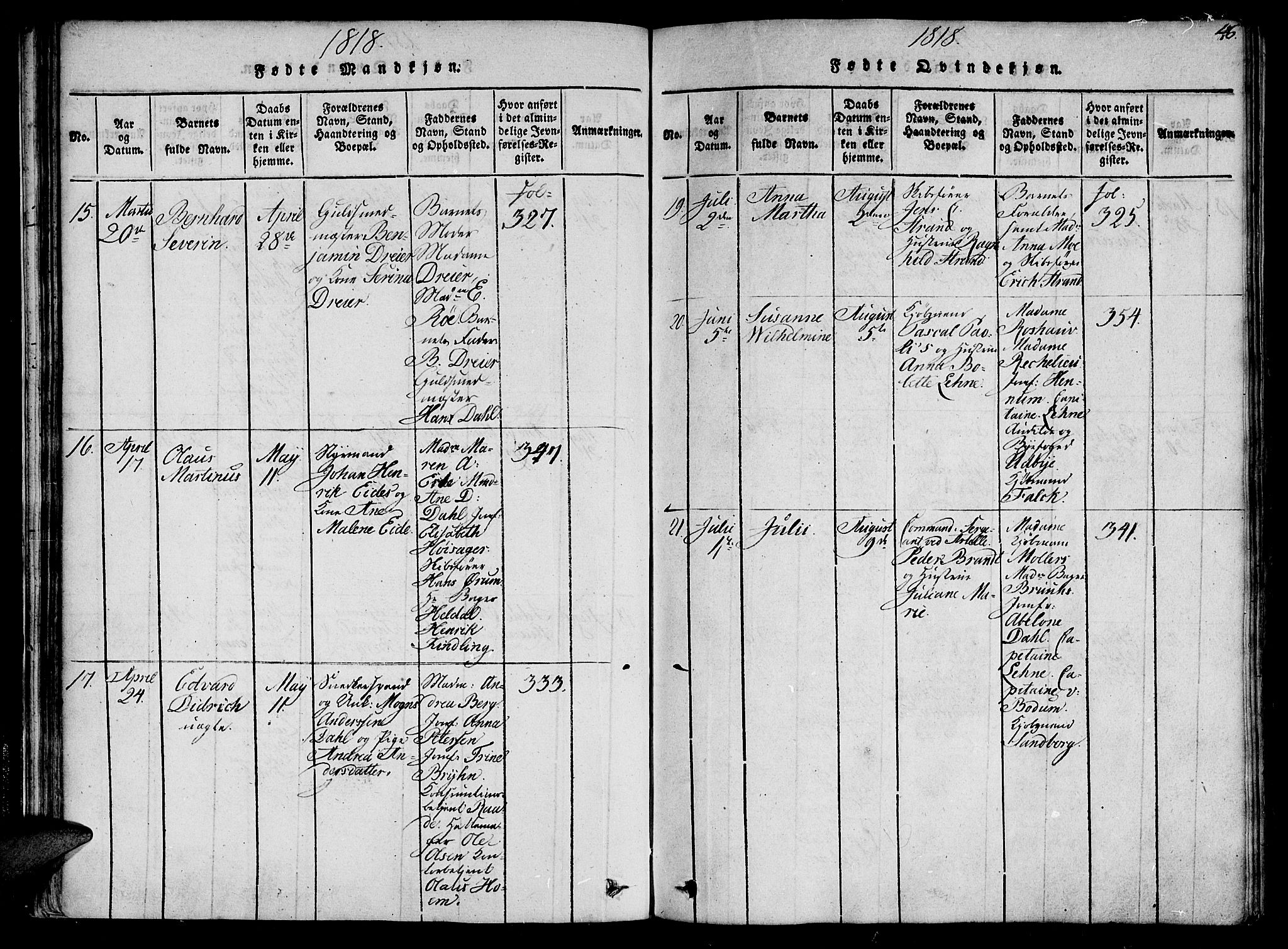 Ministerialprotokoller, klokkerbøker og fødselsregistre - Sør-Trøndelag, AV/SAT-A-1456/602/L0107: Ministerialbok nr. 602A05, 1815-1821, s. 46