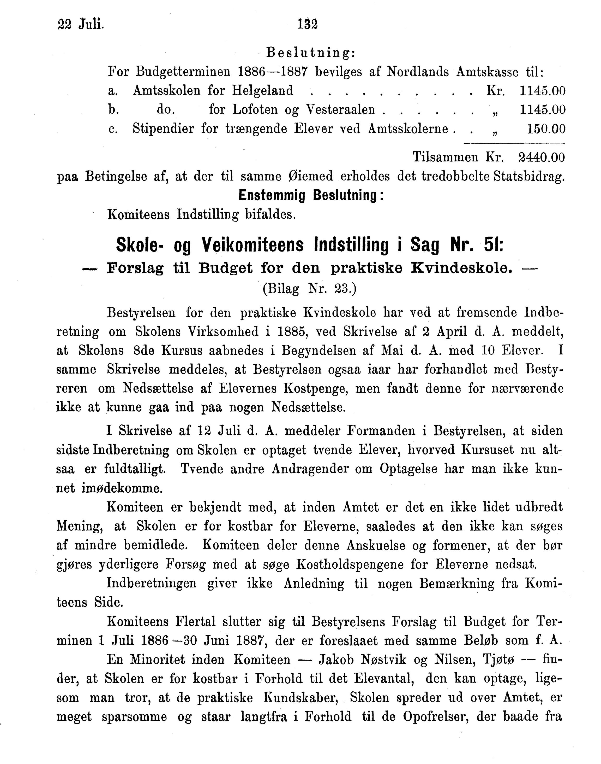 Nordland Fylkeskommune. Fylkestinget, AIN/NFK-17/176/A/Ac/L0015: Fylkestingsforhandlinger 1886-1890, 1886-1890