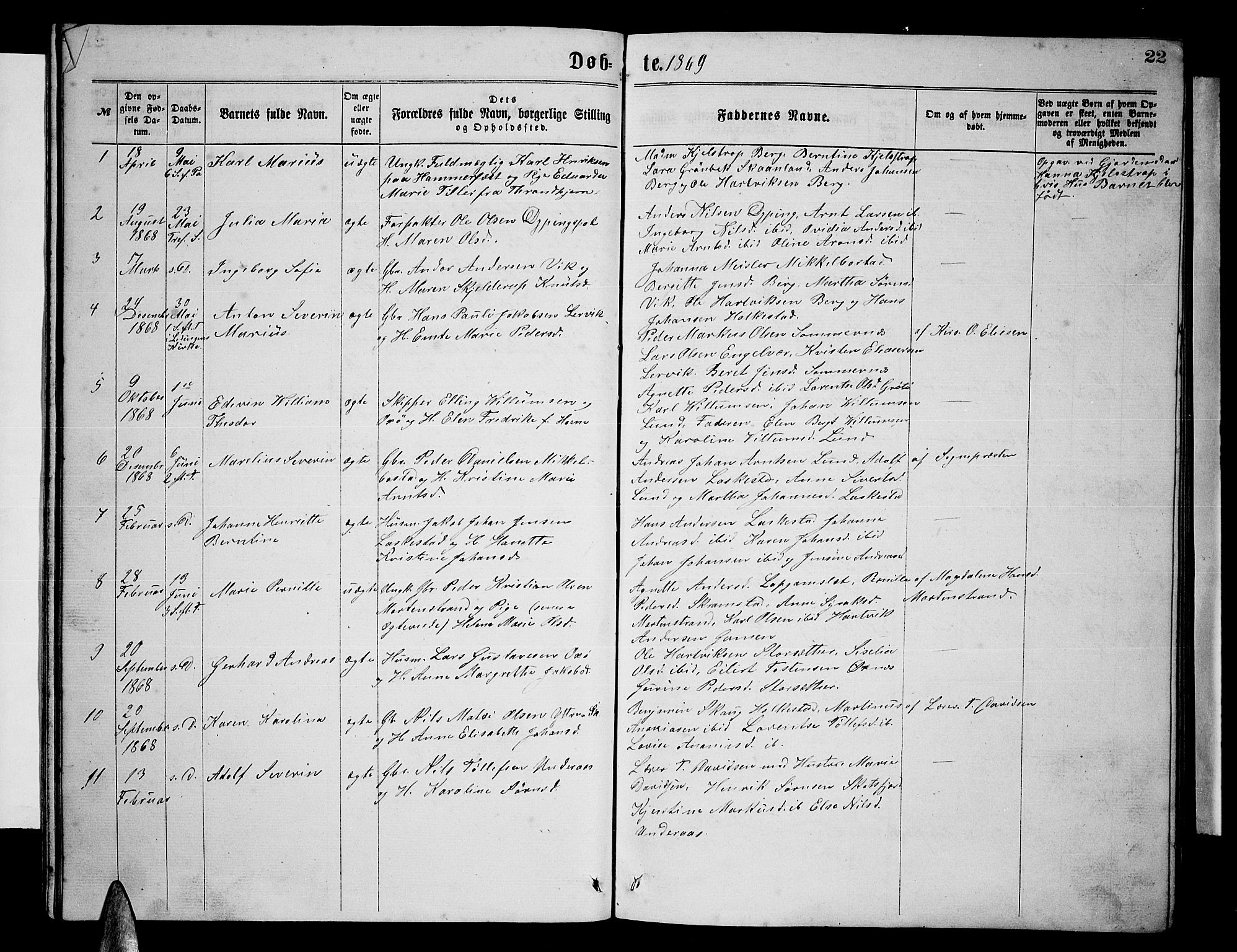 Ministerialprotokoller, klokkerbøker og fødselsregistre - Nordland, AV/SAT-A-1459/855/L0815: Klokkerbok nr. 855C04, 1865-1878, s. 22