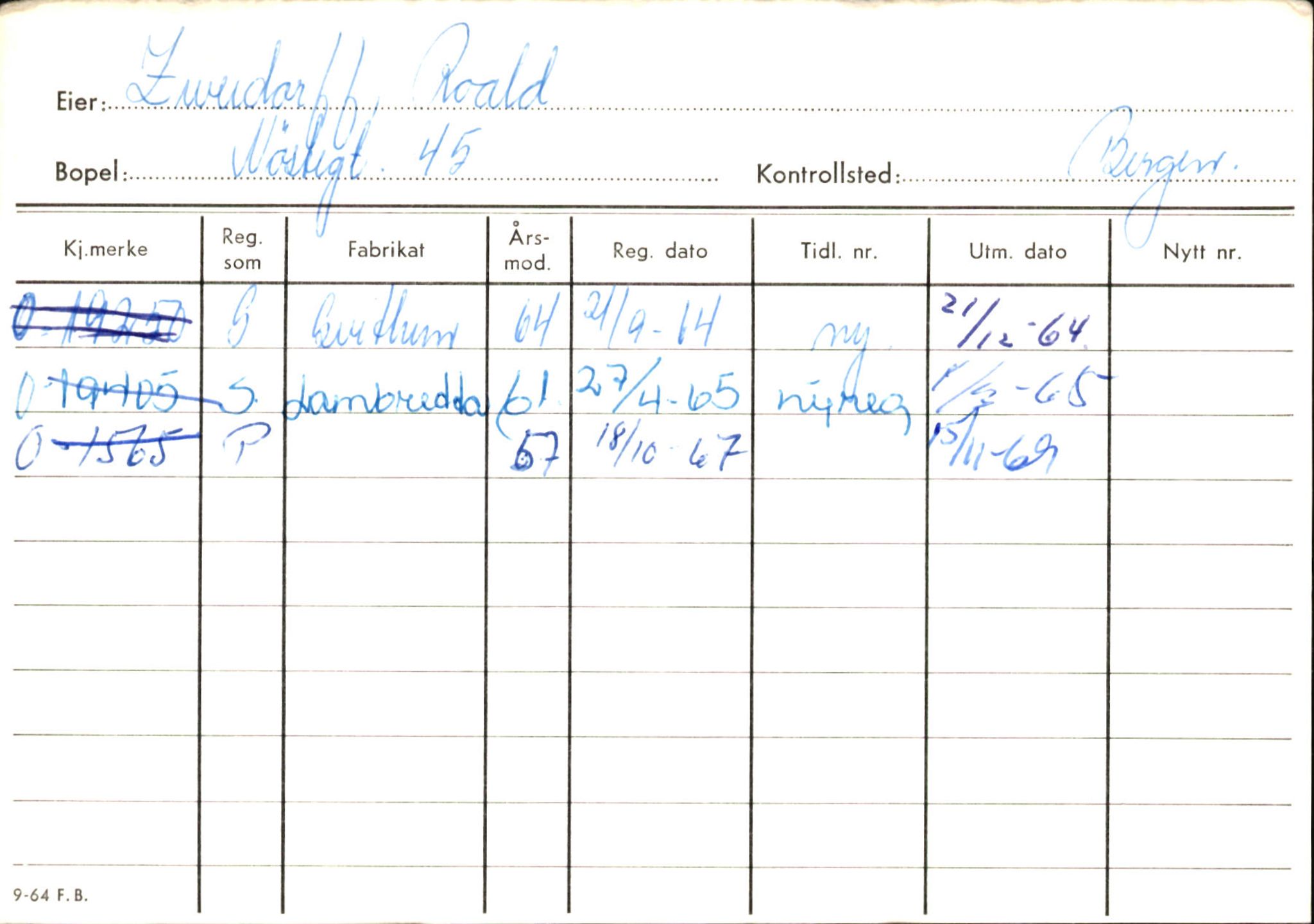 Statens vegvesen, Hordaland vegkontor, AV/SAB-A-5201/2/Hb/L0037: O-eierkort W-P, 1920-1971, s. 1020