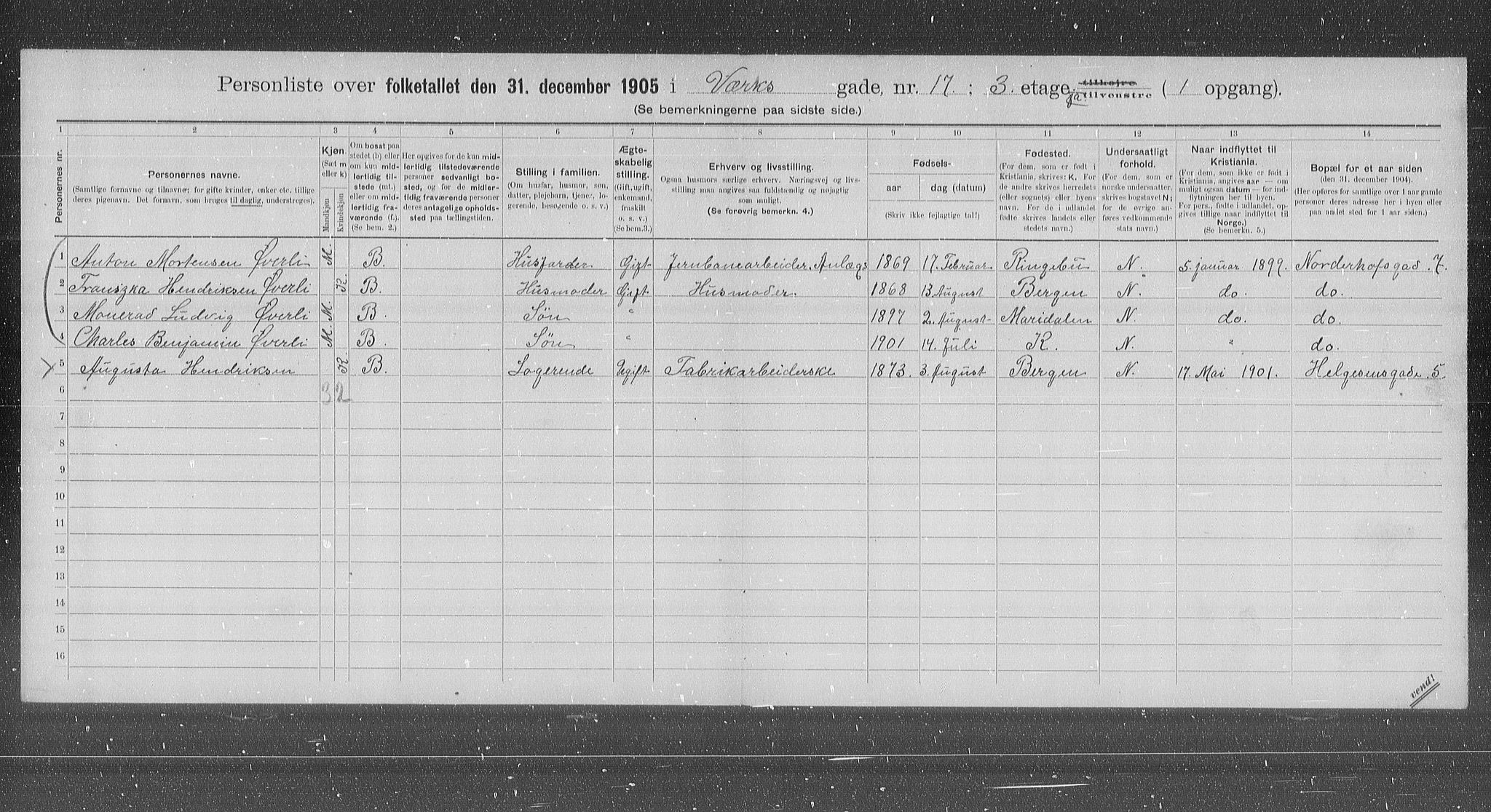 OBA, Kommunal folketelling 31.12.1905 for Kristiania kjøpstad, 1905, s. 64991