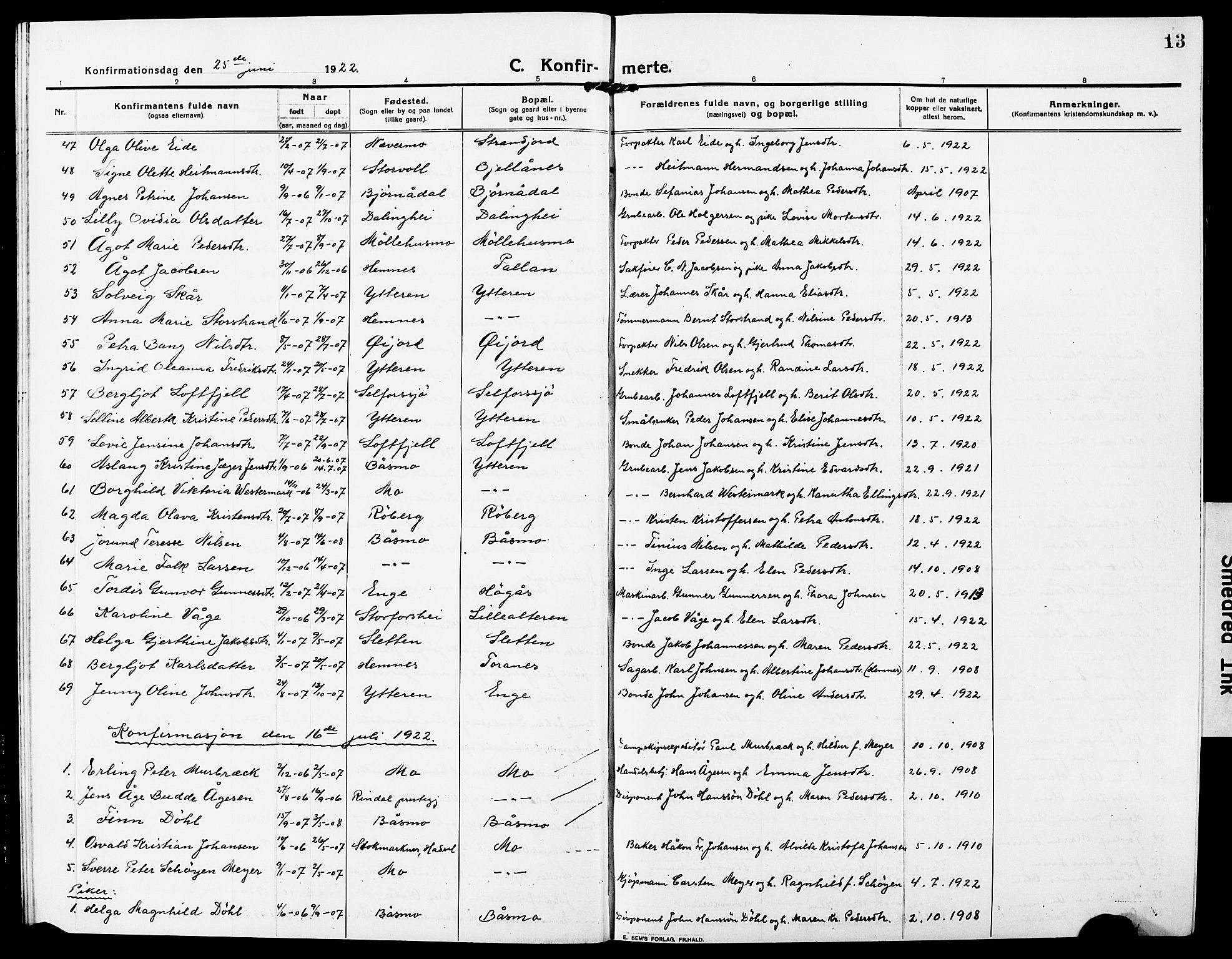 Ministerialprotokoller, klokkerbøker og fødselsregistre - Nordland, SAT/A-1459/827/L0424: Klokkerbok nr. 827C13, 1921-1930, s. 13