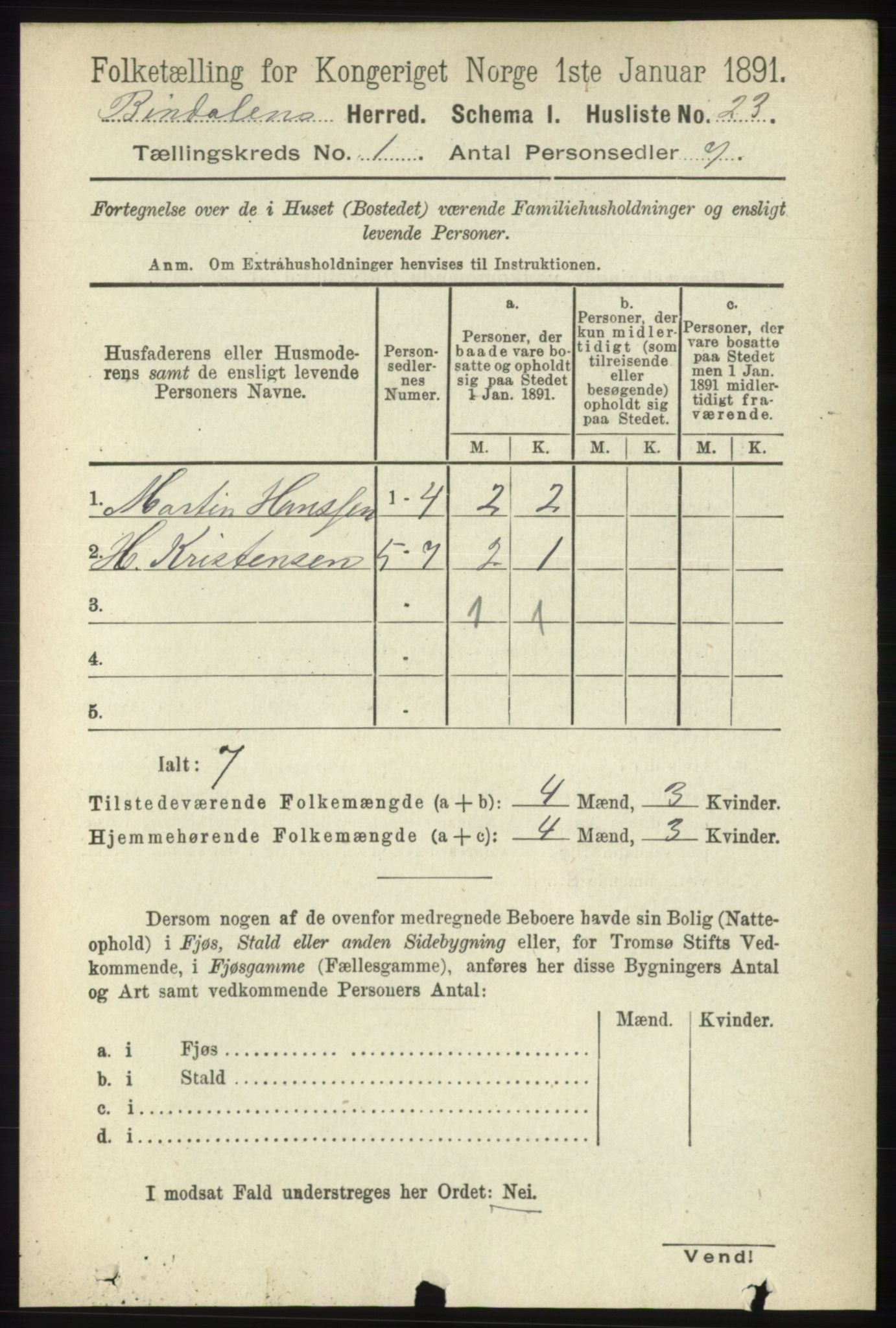 RA, Folketelling 1891 for 1811 Bindal herred, 1891, s. 49