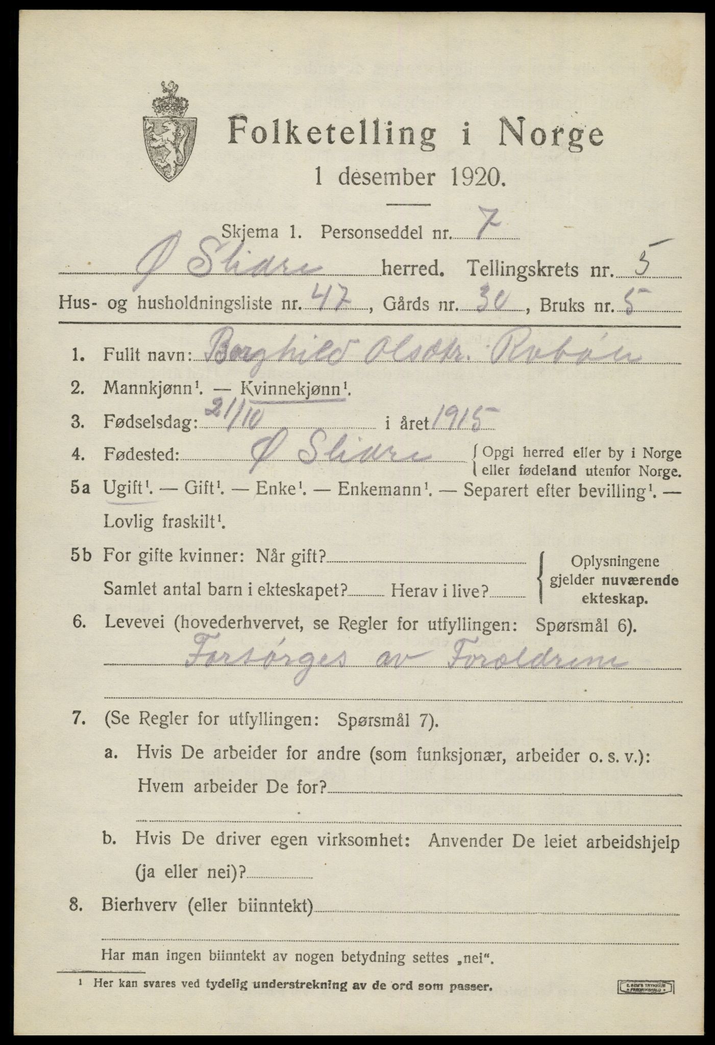 SAH, Folketelling 1920 for 0544 Øystre Slidre herred, 1920, s. 3355