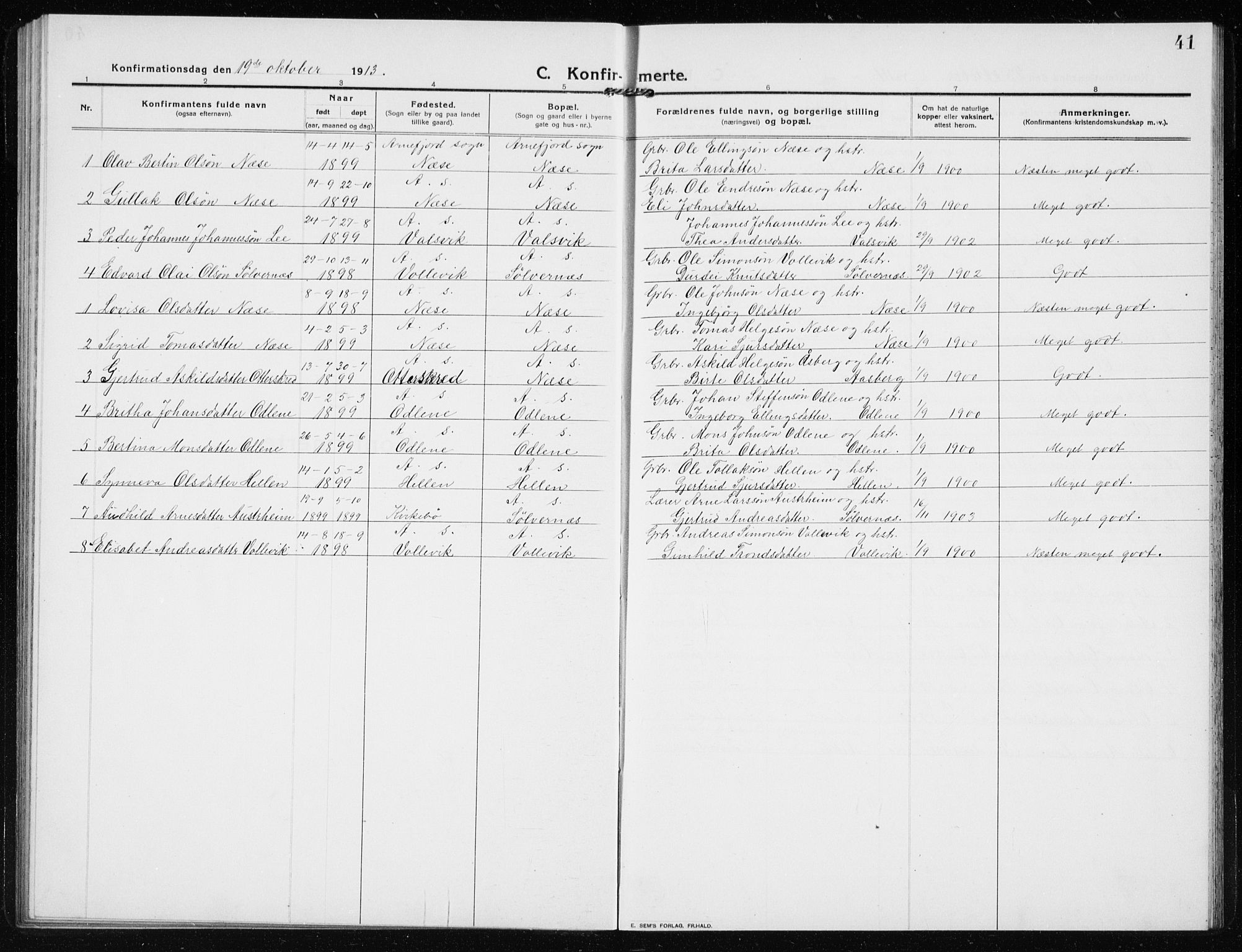 Vik sokneprestembete, AV/SAB-A-81501/H/Hab/Habb/L0004: Klokkerbok nr. B 4, 1913-1938, s. 41