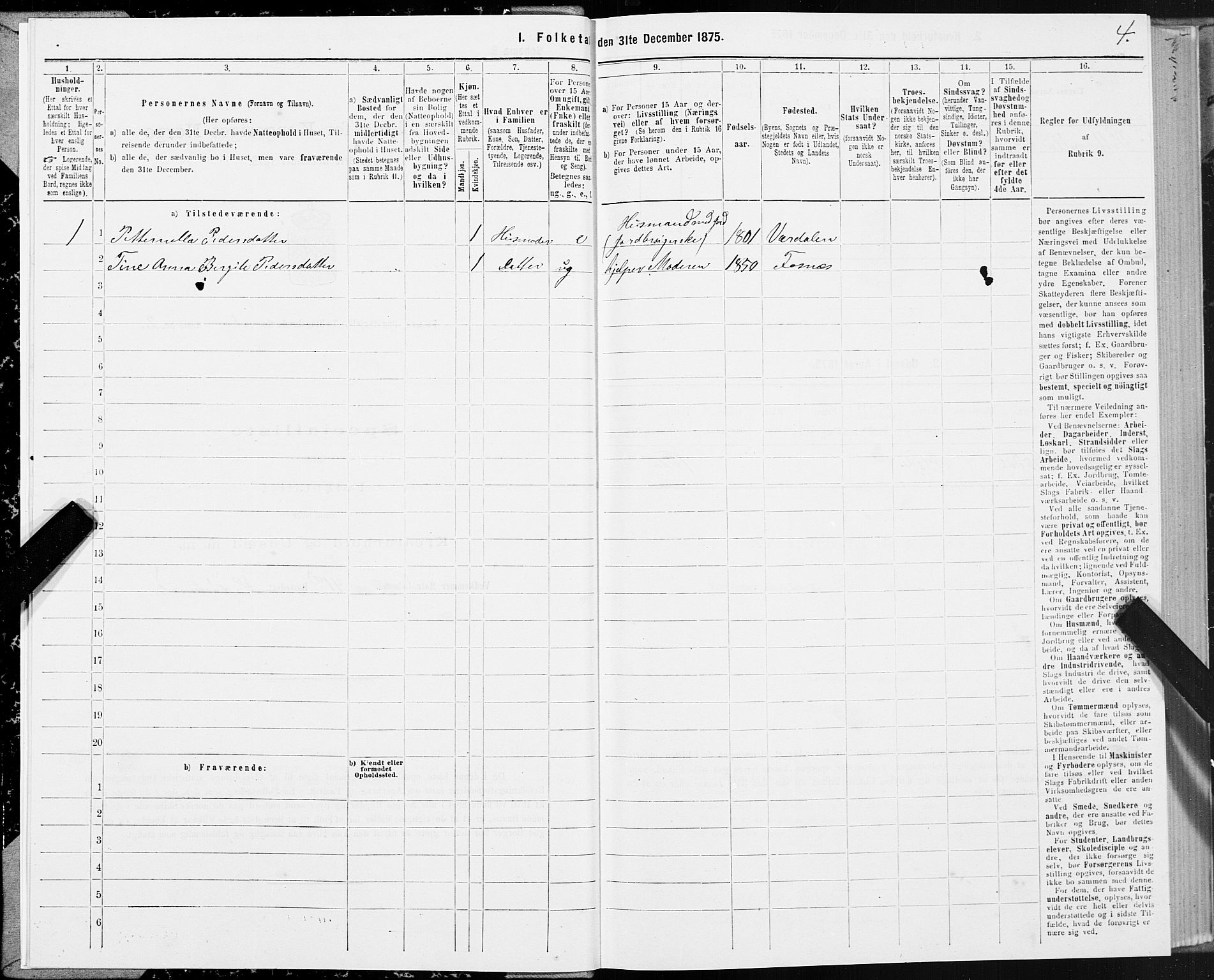 SAT, Folketelling 1875 for 1748P Fosnes prestegjeld, 1875, s. 3004