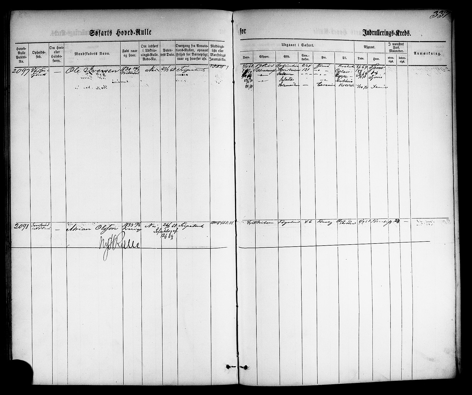 Tønsberg innrulleringskontor, SAKO/A-786/F/Fc/Fca/L0002: Hovedrulle Patent nr. 1429-2133, 1861-1868, s. 377