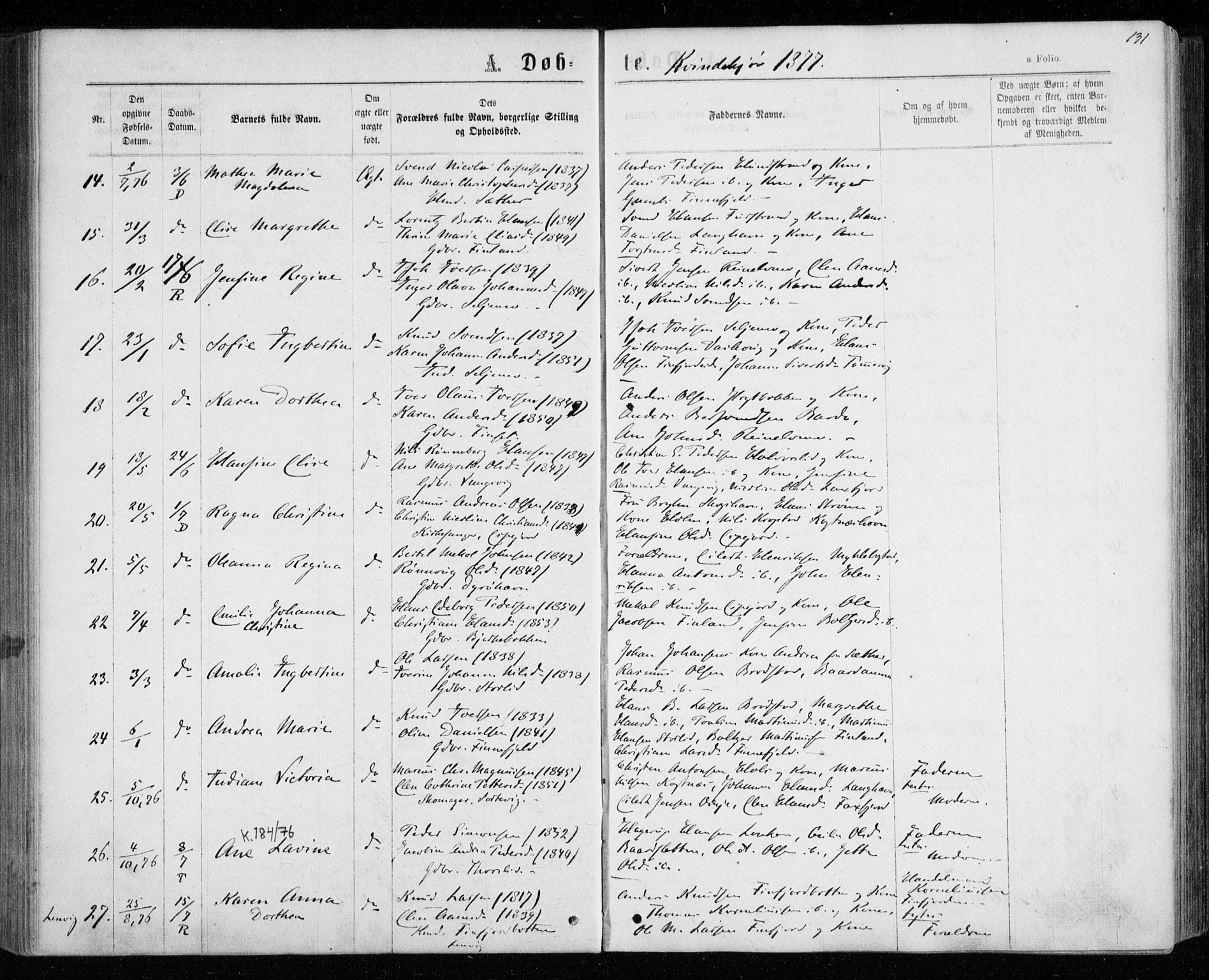 Tranøy sokneprestkontor, AV/SATØ-S-1313/I/Ia/Iaa/L0008kirke: Ministerialbok nr. 8, 1867-1877, s. 131