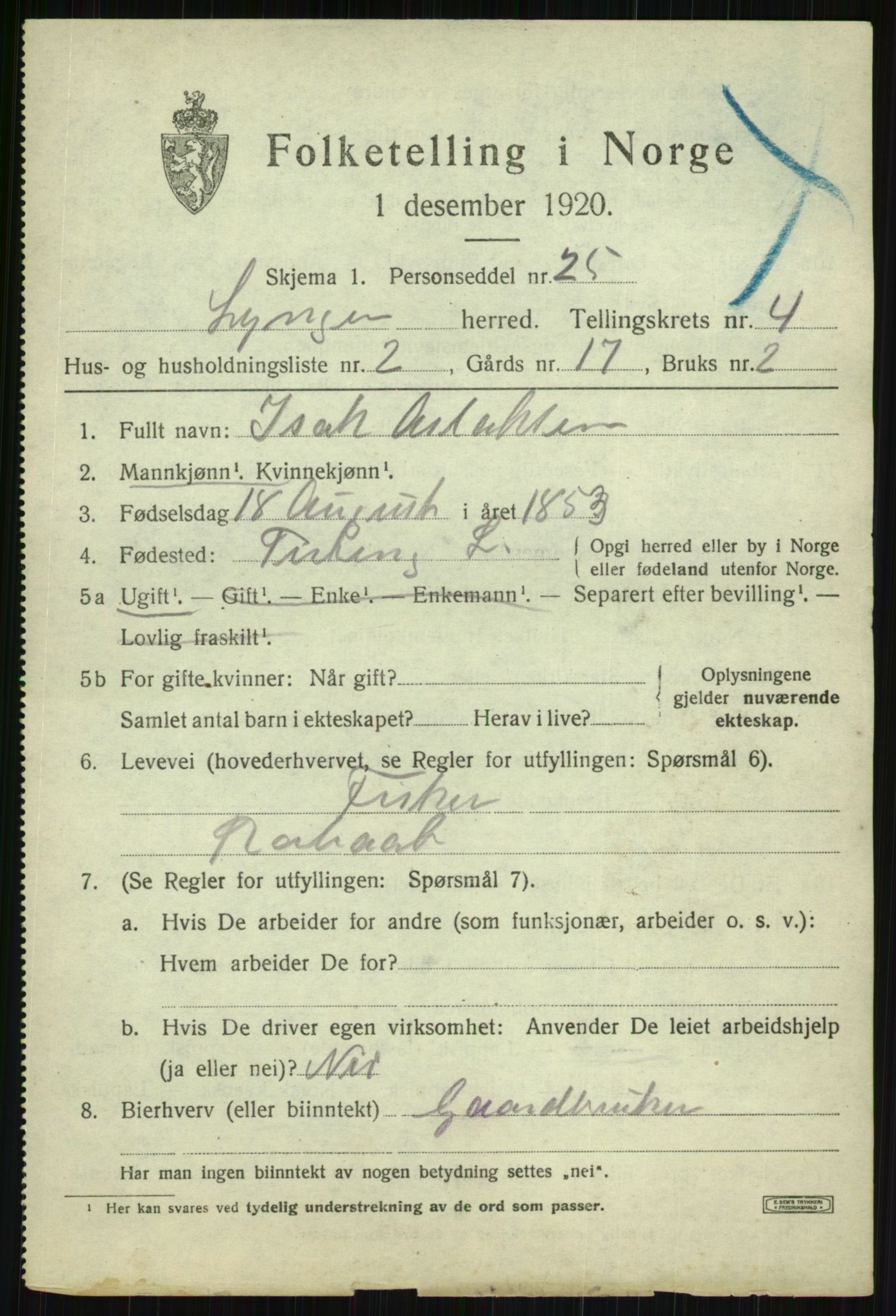 SATØ, Folketelling 1920 for 1938 Lyngen herred, 1920, s. 4071