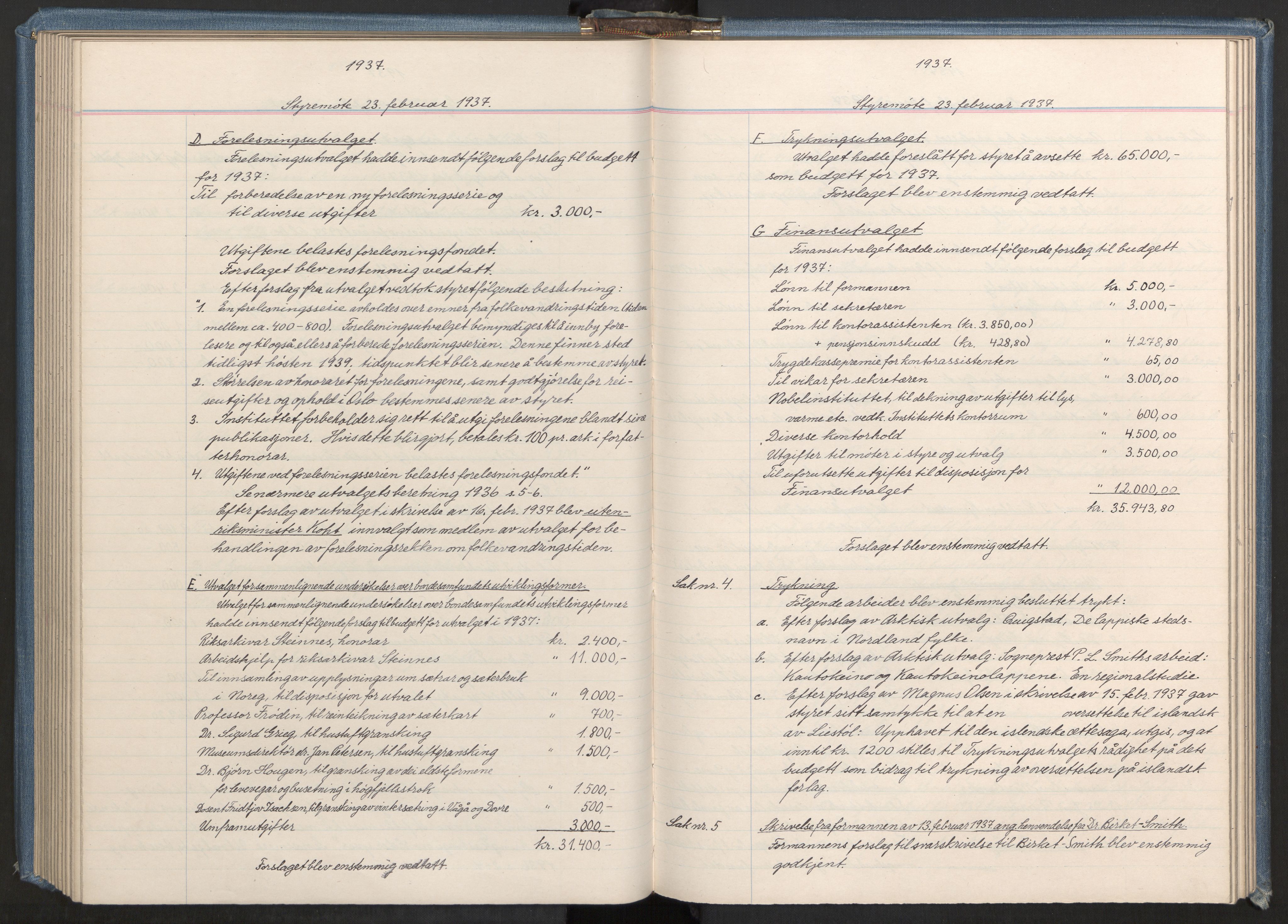 Instituttet for sammenlignende kulturforskning, AV/RA-PA-0424/A/L0001: Styremøter, 1923-1943