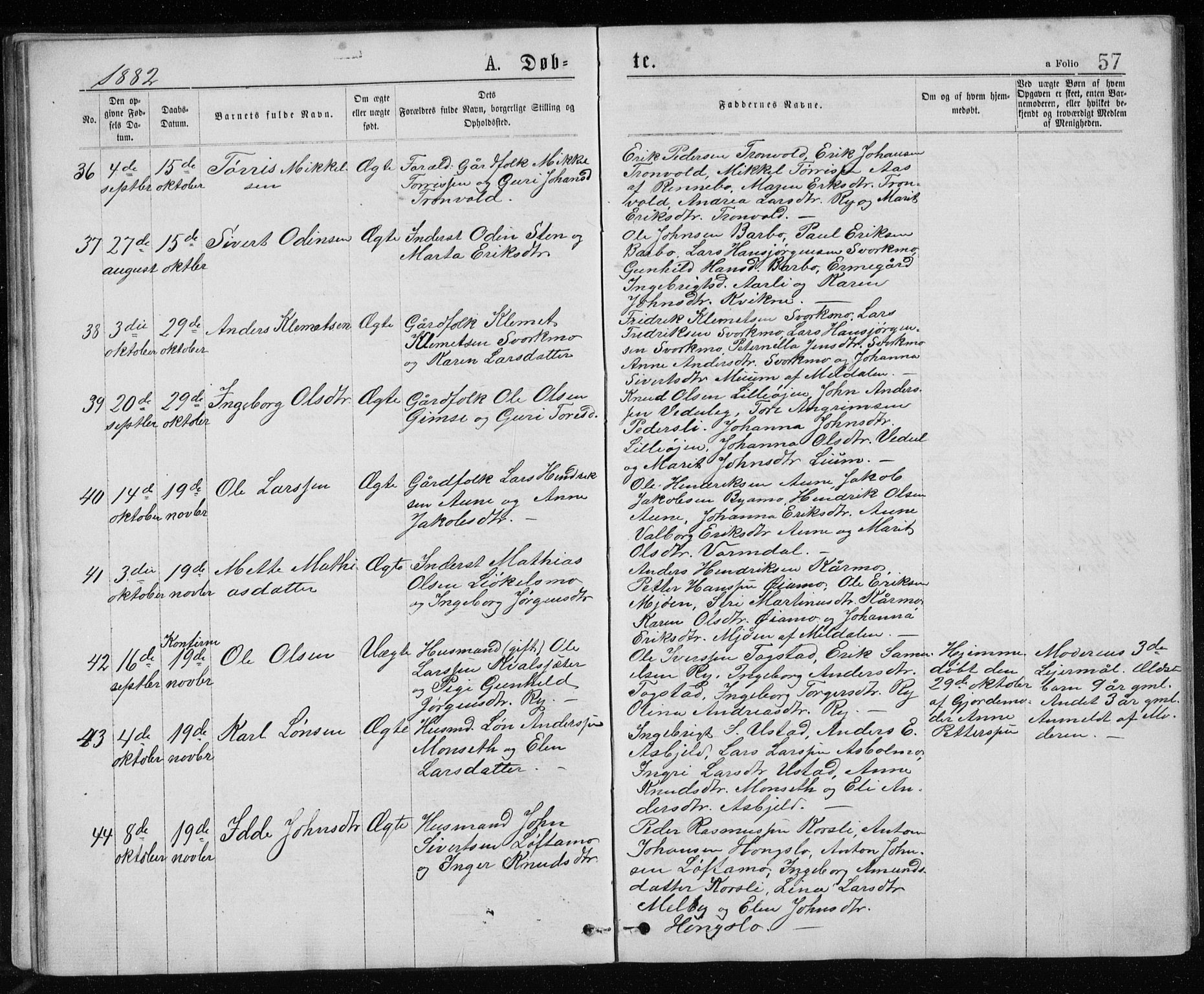 Ministerialprotokoller, klokkerbøker og fødselsregistre - Sør-Trøndelag, AV/SAT-A-1456/671/L0843: Klokkerbok nr. 671C02, 1873-1892, s. 57