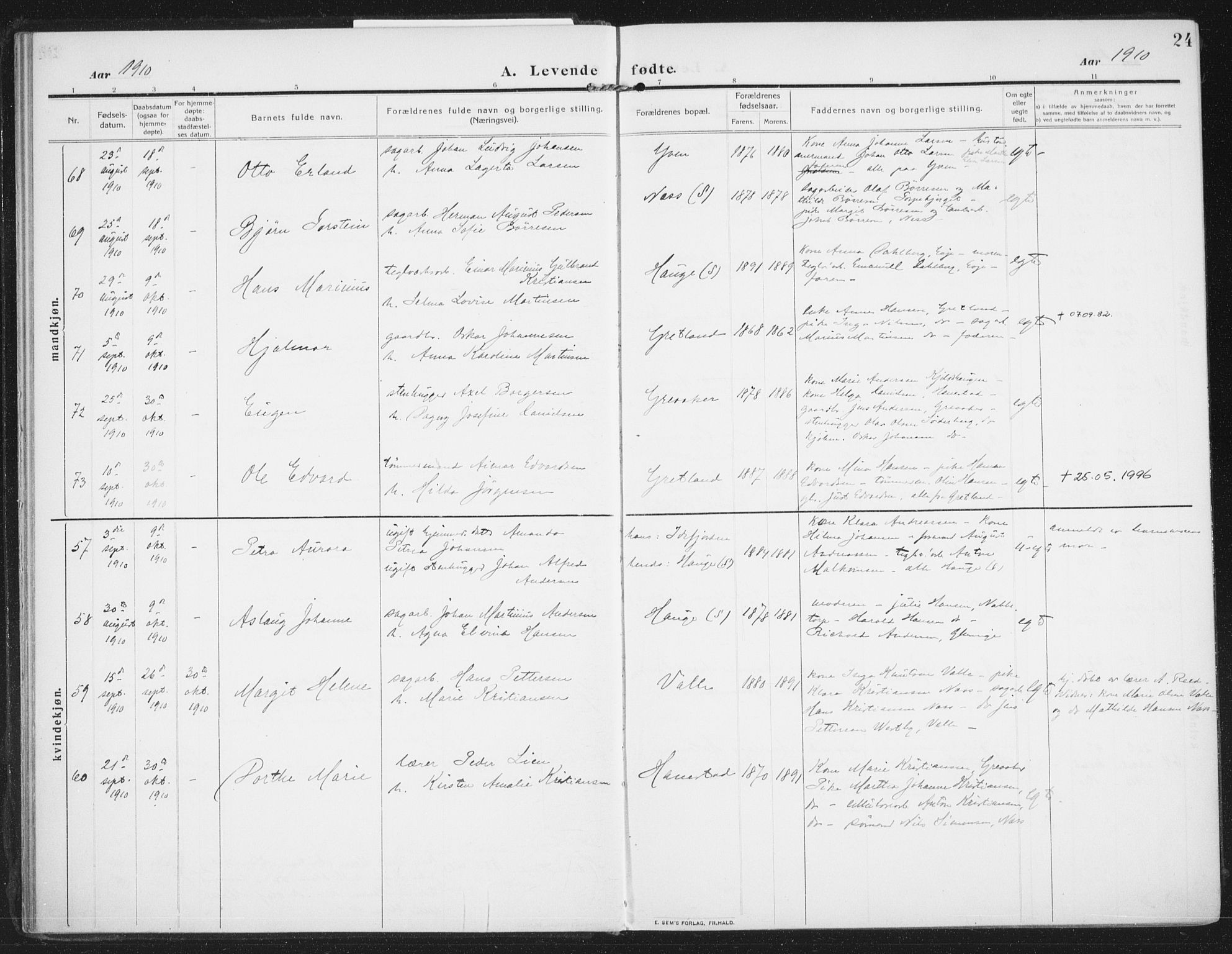 Rolvsøy prestekontor Kirkebøker, AV/SAO-A-2004/F/Fa/L0002: Ministerialbok nr. 2, 1909-1917, s. 24