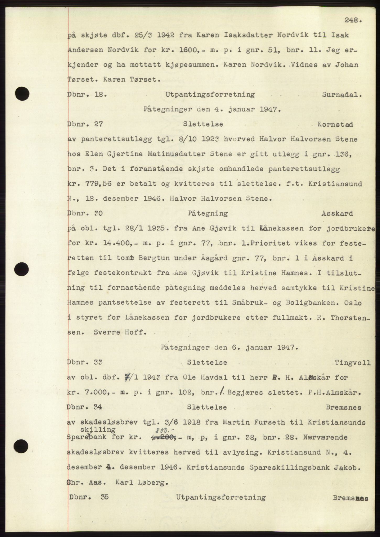 Nordmøre sorenskriveri, SAT/A-4132/1/2/2Ca: Pantebok nr. C82b, 1946-1951, Dagboknr: 18/1947