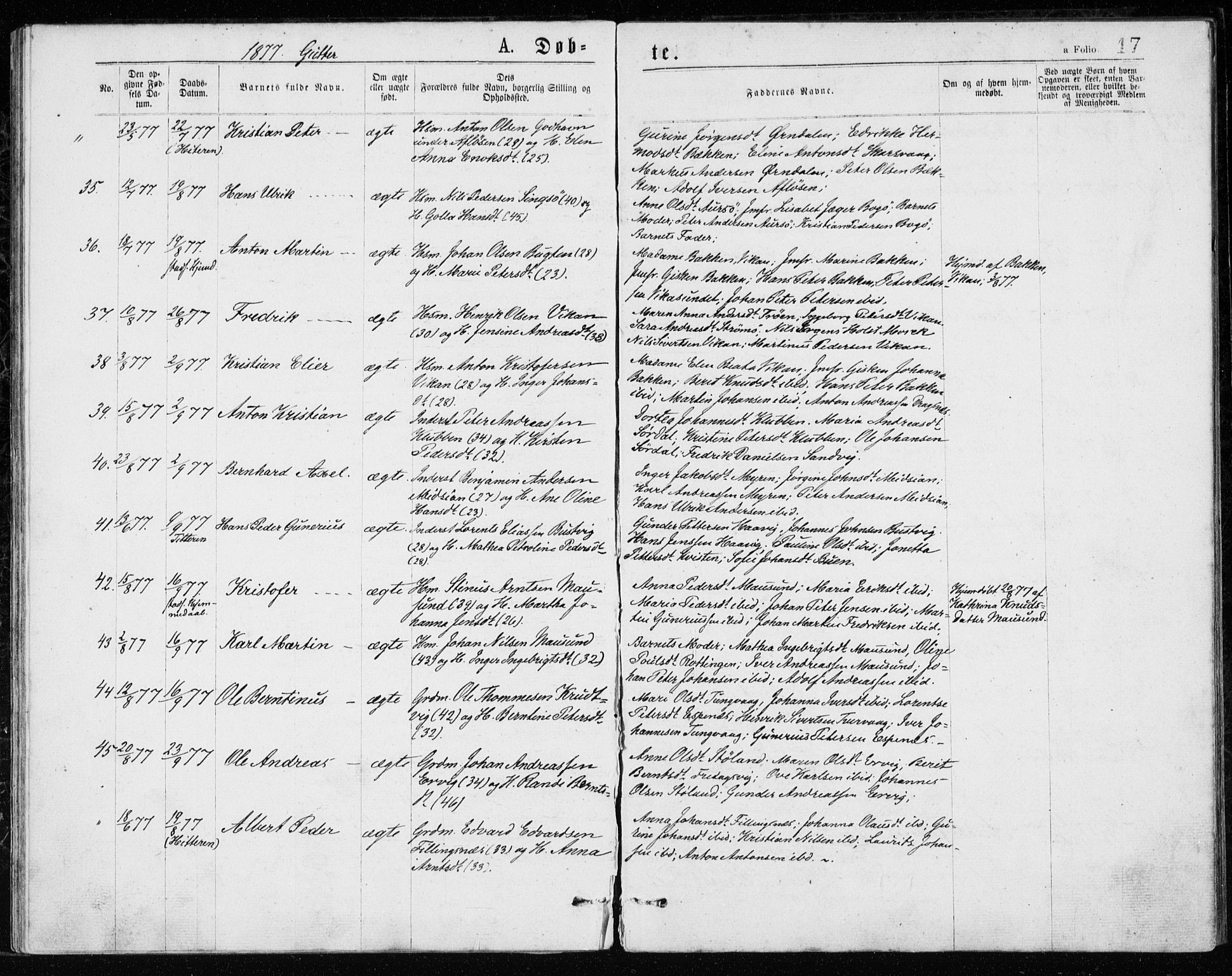 Ministerialprotokoller, klokkerbøker og fødselsregistre - Sør-Trøndelag, AV/SAT-A-1456/640/L0577: Ministerialbok nr. 640A02, 1877-1878, s. 17