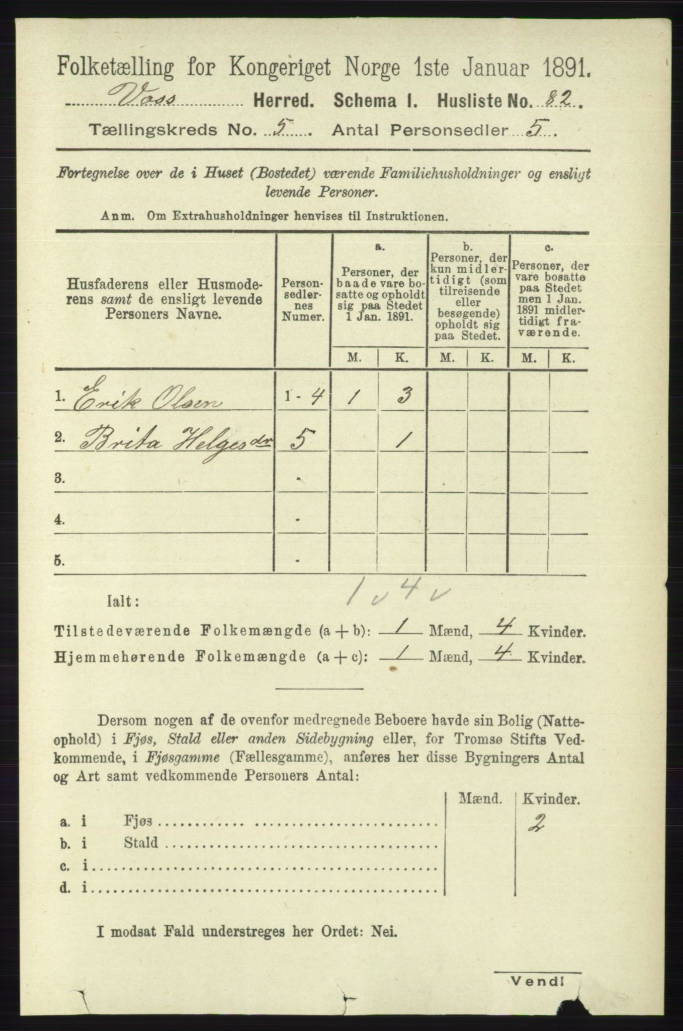 RA, Folketelling 1891 for 1235 Voss herred, 1891, s. 2694