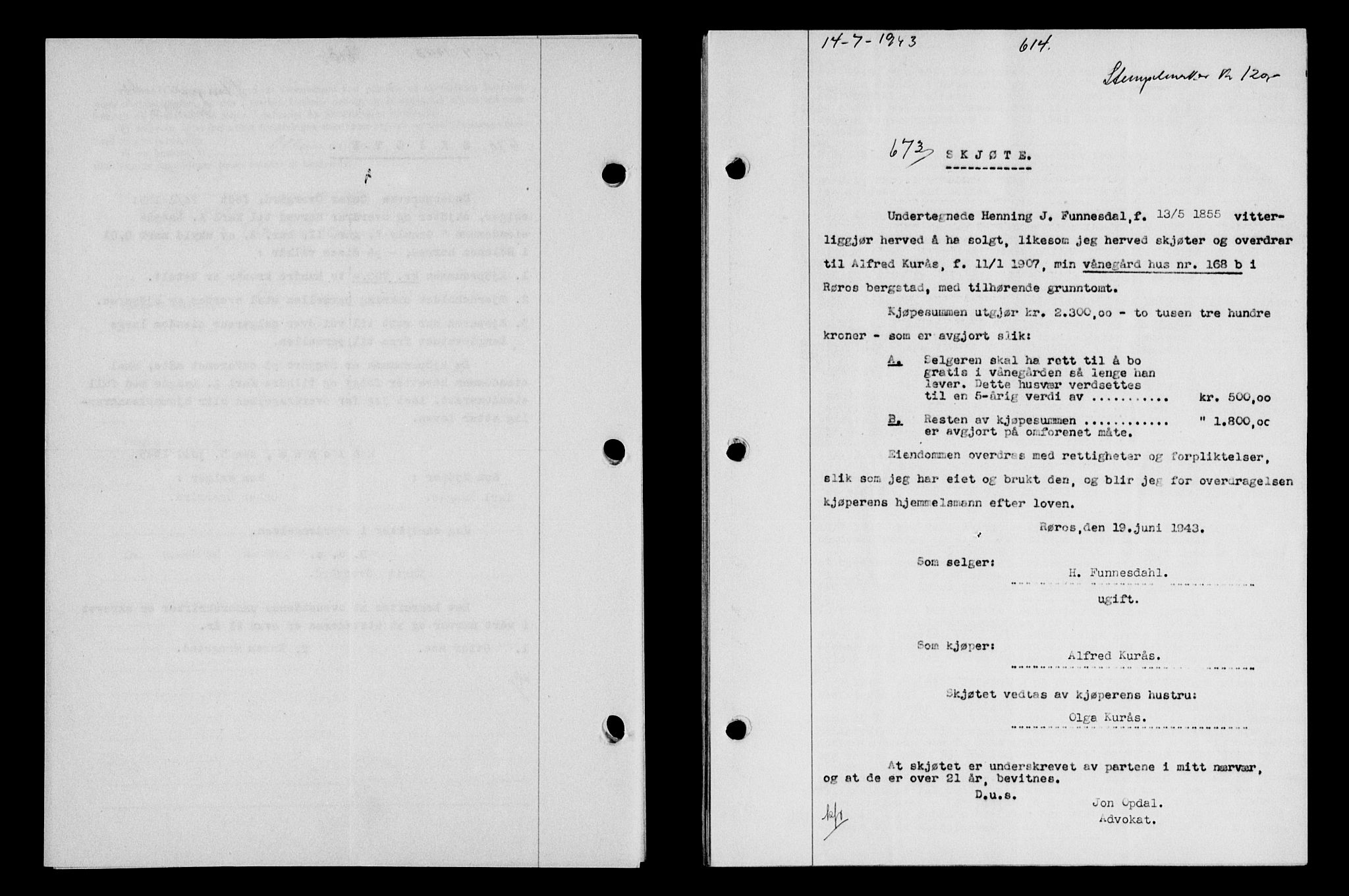 Gauldal sorenskriveri, SAT/A-0014/1/2/2C/L0056: Pantebok nr. 61, 1942-1943, Dagboknr: 673/1943