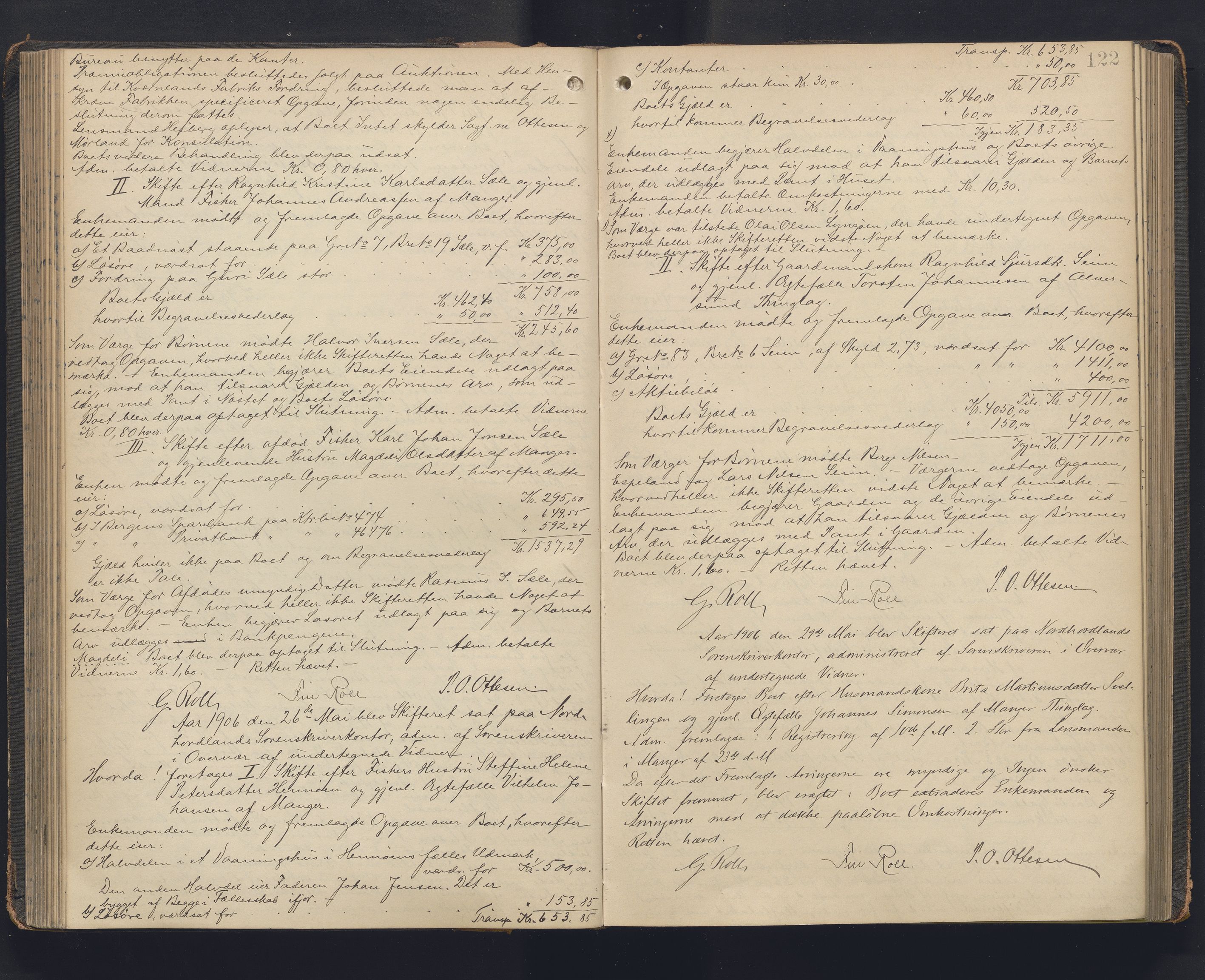 Nordhordland sorenskrivar, AV/SAB-A-2901/1/H/Hc/L0005: Skifteforhandlingsprotokollar, 1902-1911, s. 122
