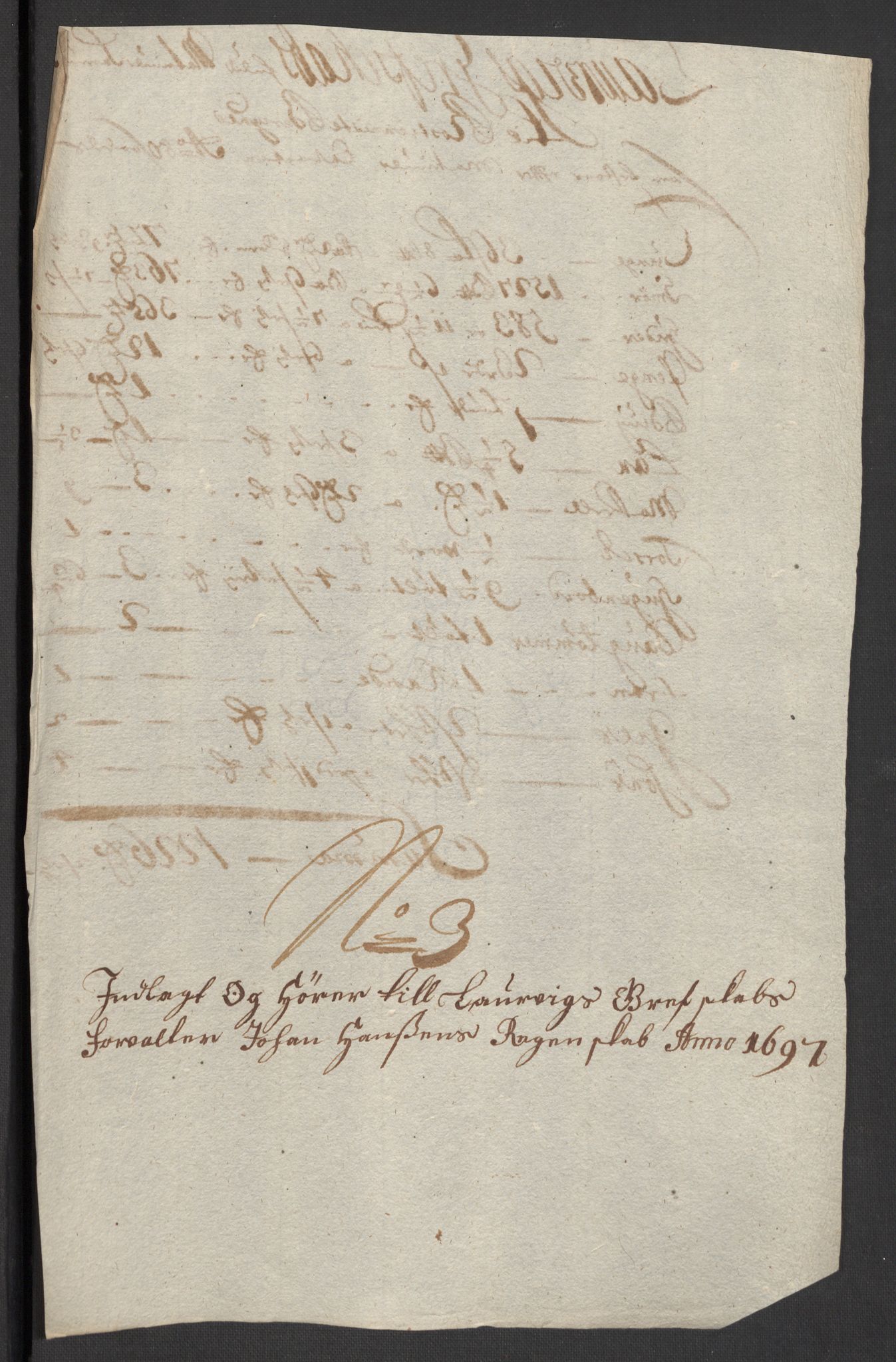 Rentekammeret inntil 1814, Reviderte regnskaper, Fogderegnskap, AV/RA-EA-4092/R33/L1975: Fogderegnskap Larvik grevskap, 1696-1697, s. 127