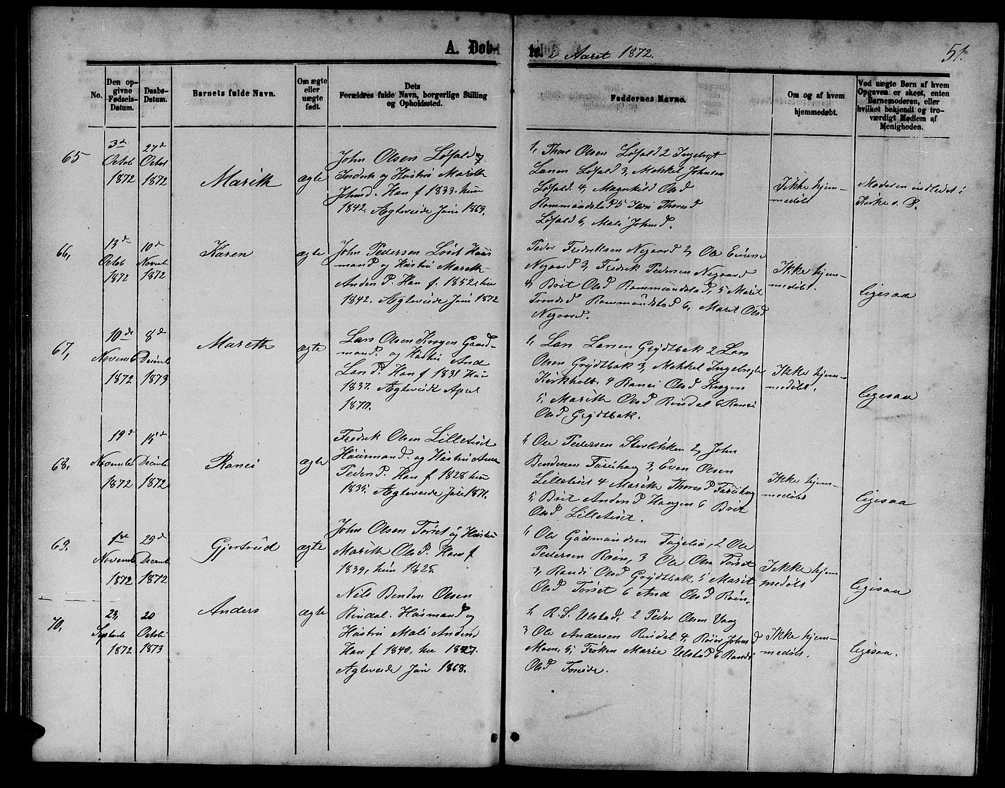 Ministerialprotokoller, klokkerbøker og fødselsregistre - Møre og Romsdal, AV/SAT-A-1454/598/L1076: Klokkerbok nr. 598C01, 1867-1878, s. 51